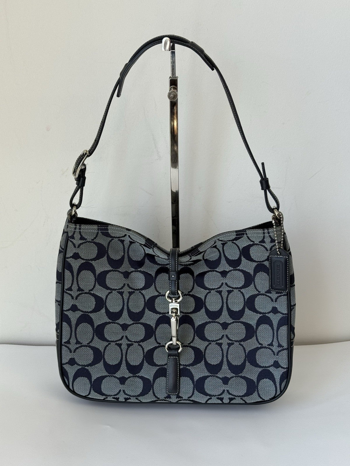 Vintage Coach Hampton Bag Blue & Black Signature Coach Shoulder 