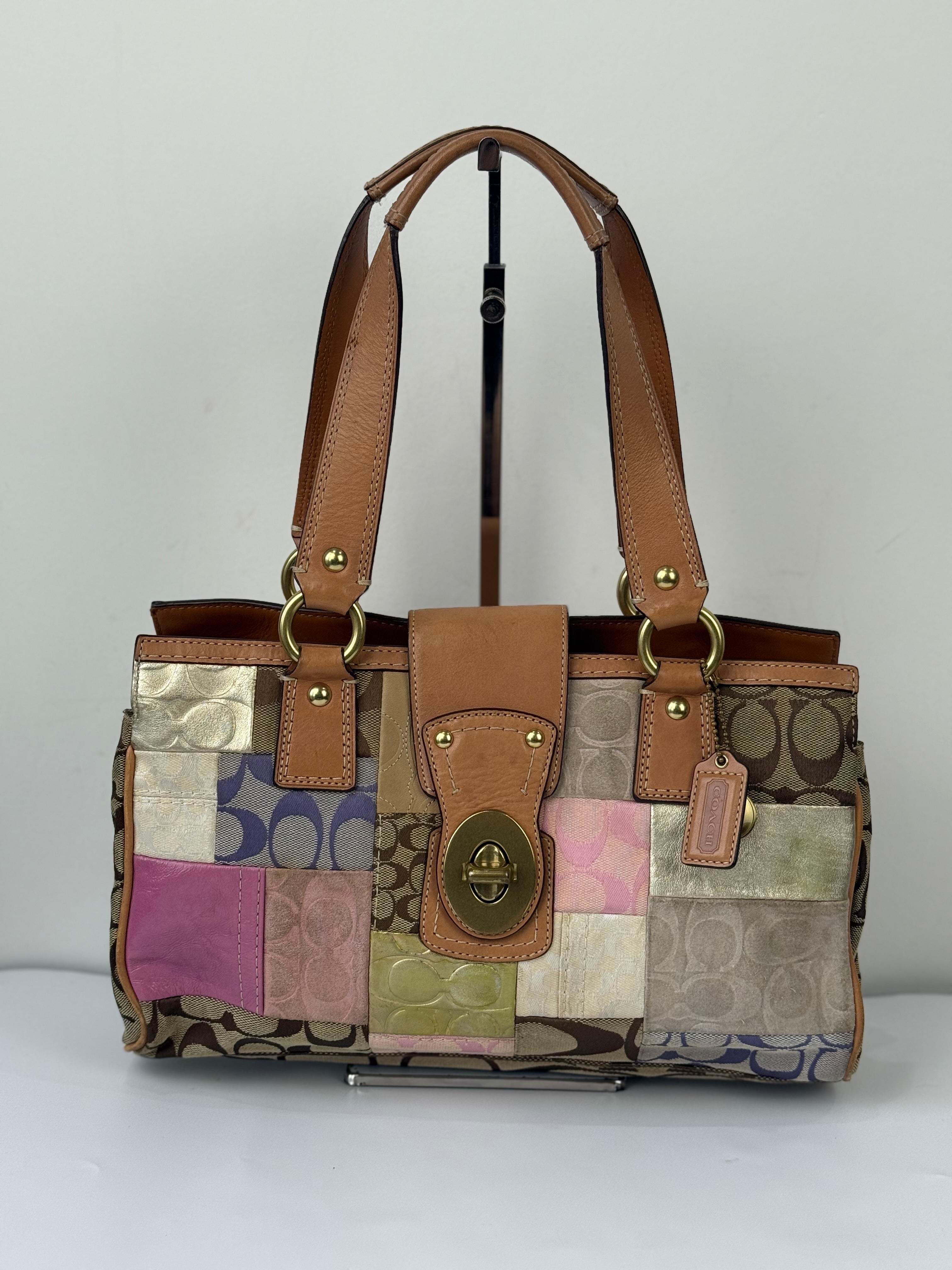 Vintage Coach Multicolour Patchwork Tote Bag Coach TurnLock