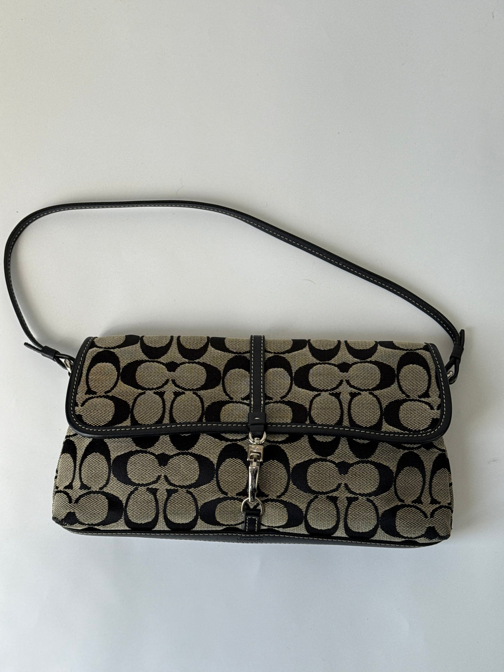 Vintage Coach Demi Clip Bag Grey and Black Signature Canvas Shoulder Bag Y2K