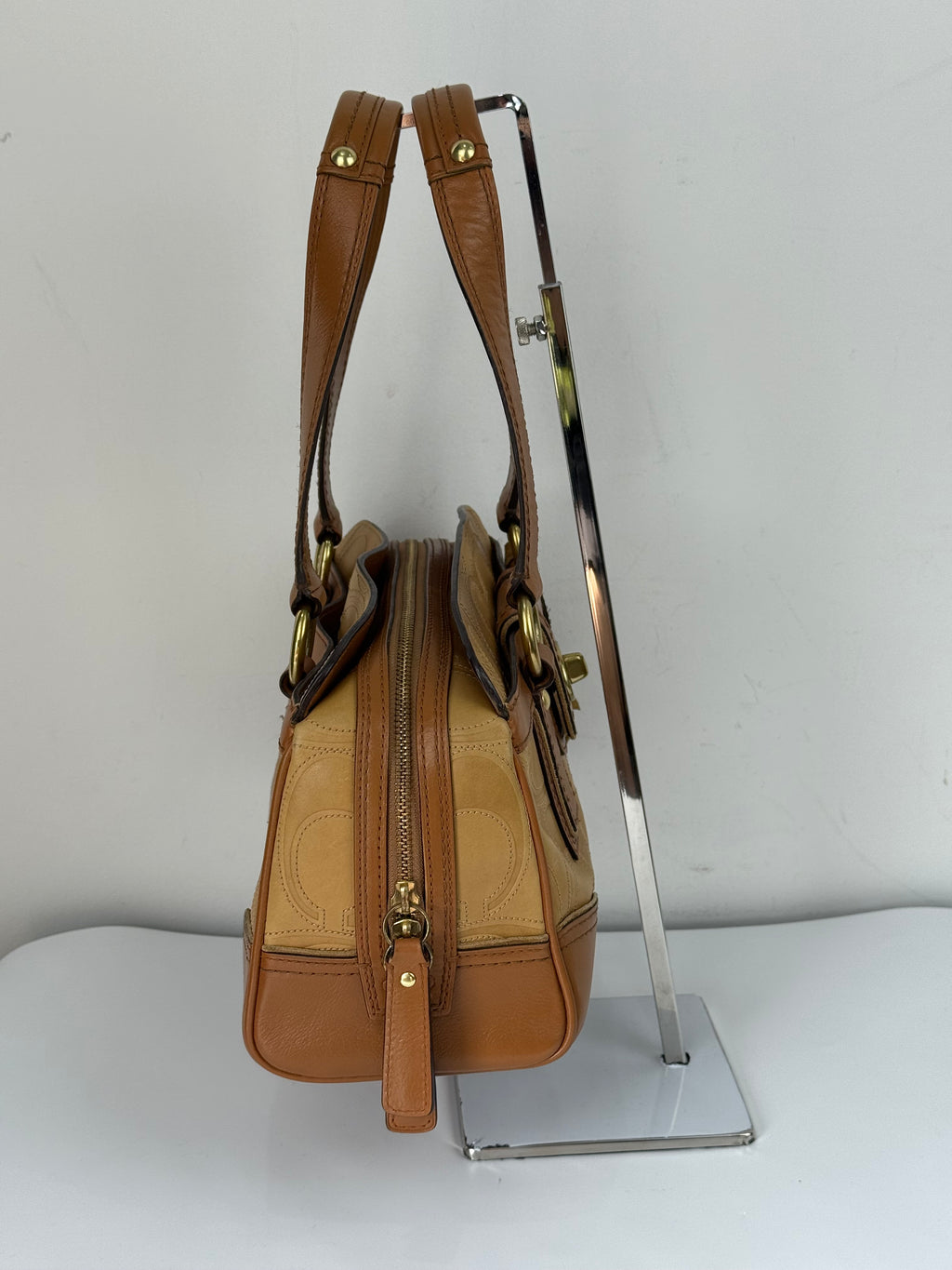 Vintage Coach Hampton Turn-lock Bag Coach Brown/Tan Leather Y2K HandBag