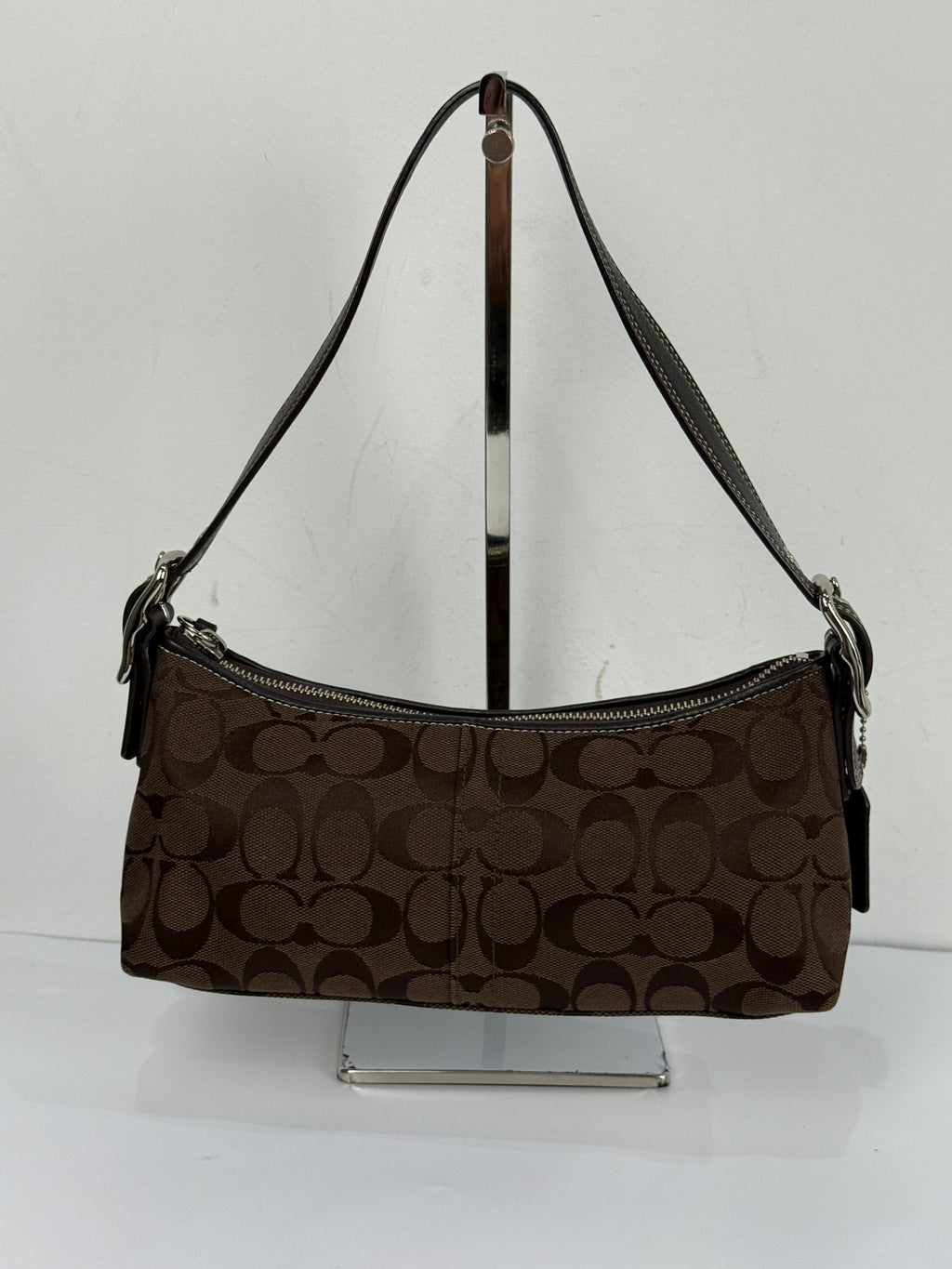 Vintage Coach Baguette East West Bag Brown Signature Canvas Shoulder Bag Y2K