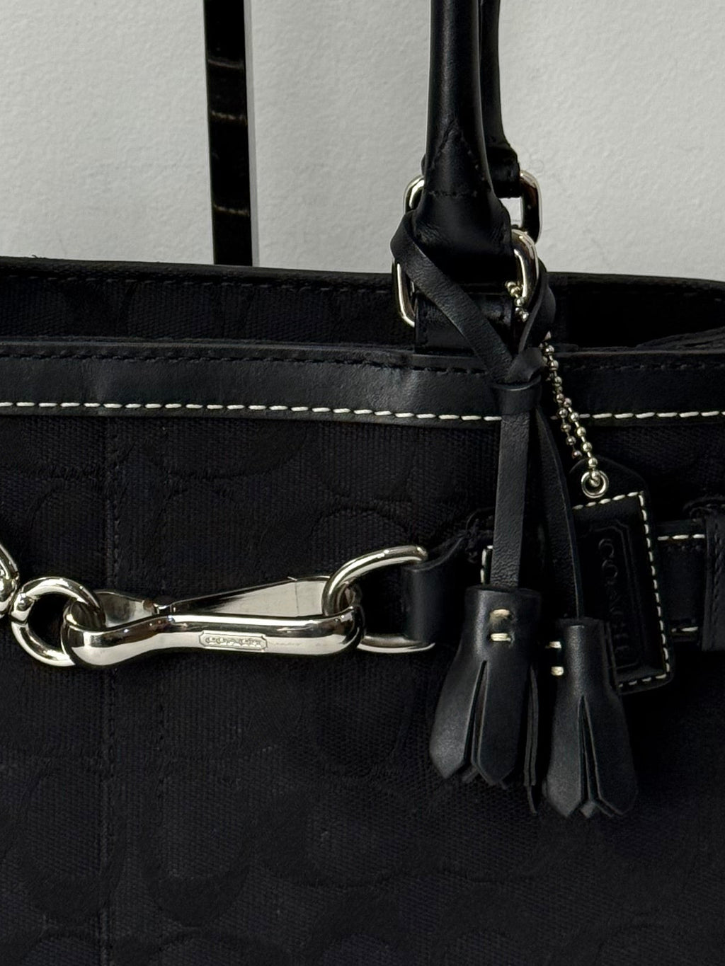 Vintage Coach Hampton Signature Tote Bag Black Coach Canvas HandBag 00s Y2K
