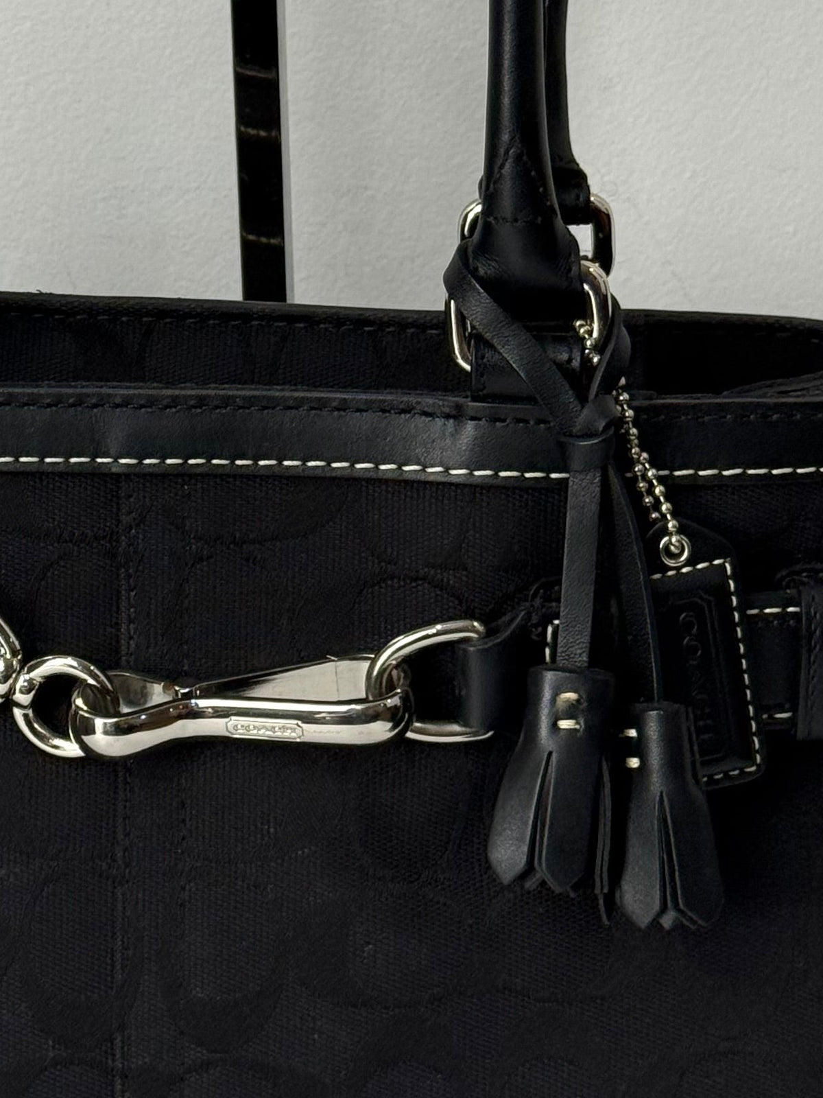 Vintage Coach Hampton Signature Tote Bag Black Coach Canvas HandBag 00s Y2K