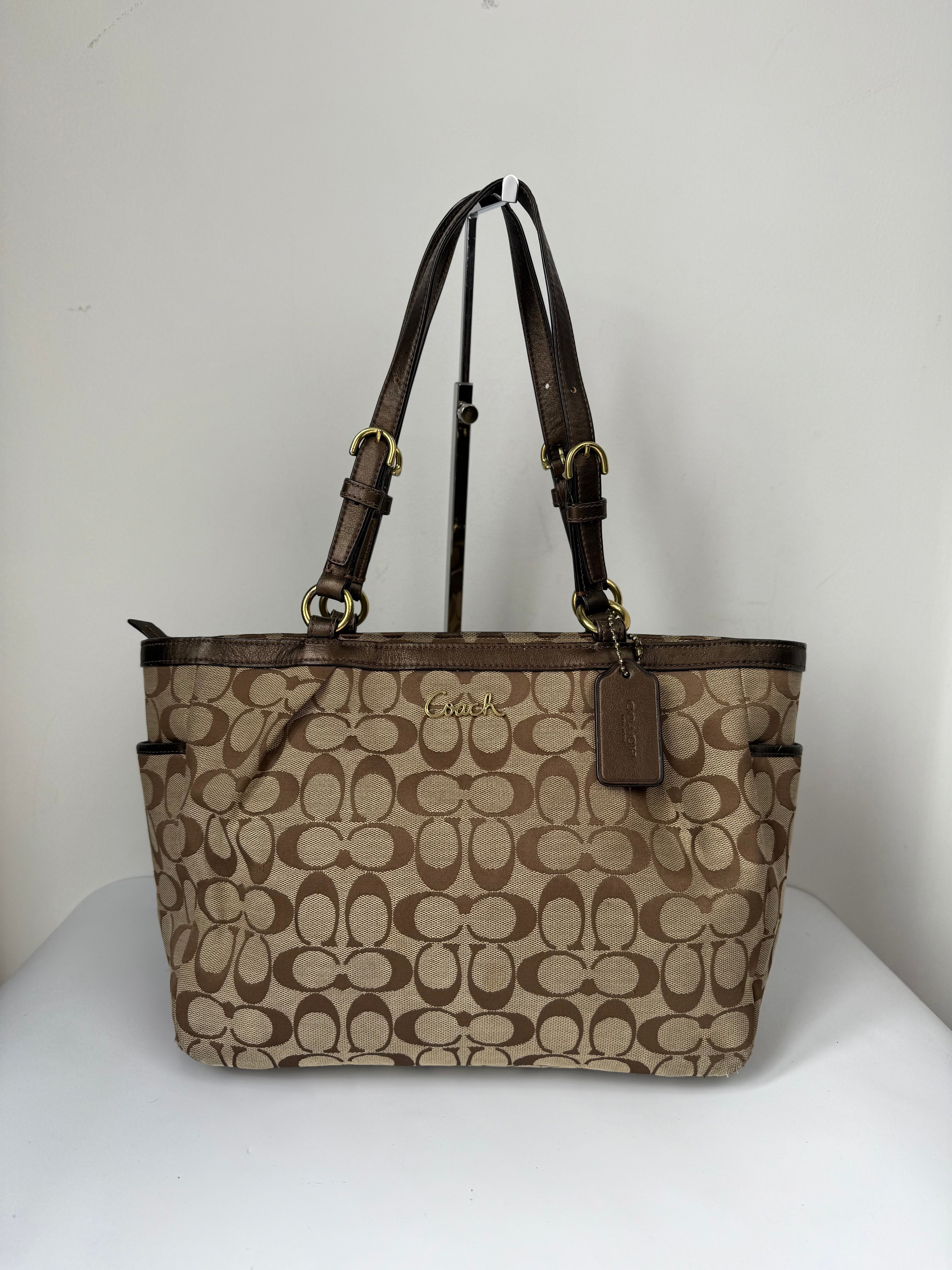 Vintage Coach Signature Taylor Tote Bag Camel Brown Coach Canvas Shoulder Bag Y2K