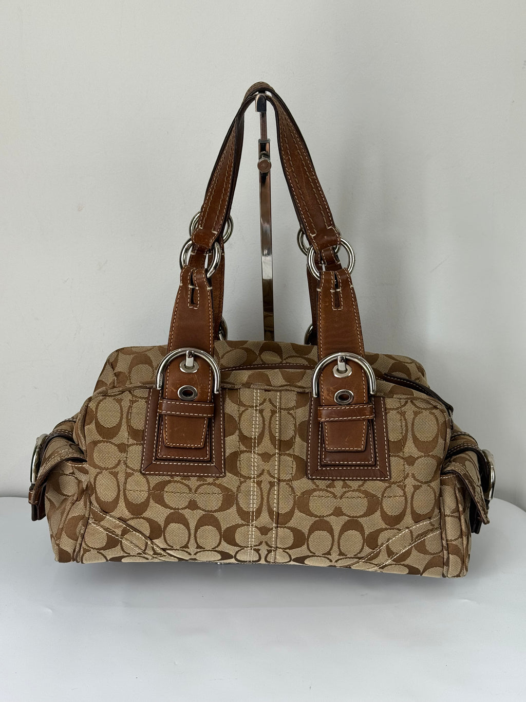 Rare Vintage Coach Dark Brown Boston Satchel Soho Mia Signature Shoulder Bag 00s Y2K