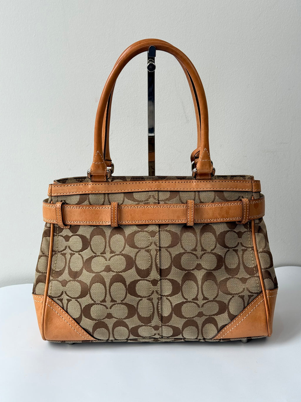 Vintage Coach Hampton Tote Bag Brown & Tan Coach Signature Monogram HandBag 00s Y2K
