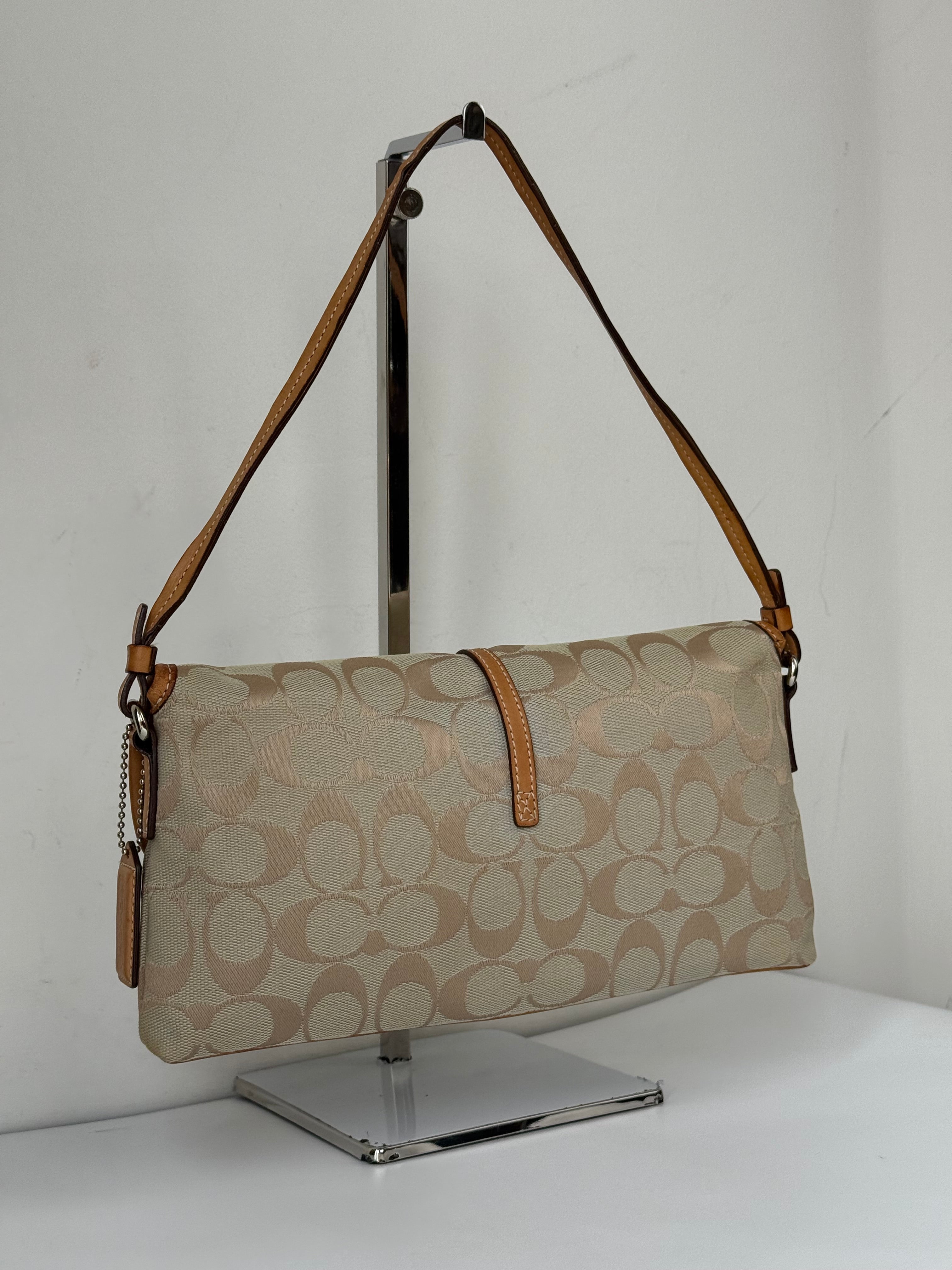 Vintage Coach Demi Clip Bag Beige and Blue Signature Canvas Shoulder Bag Y2K