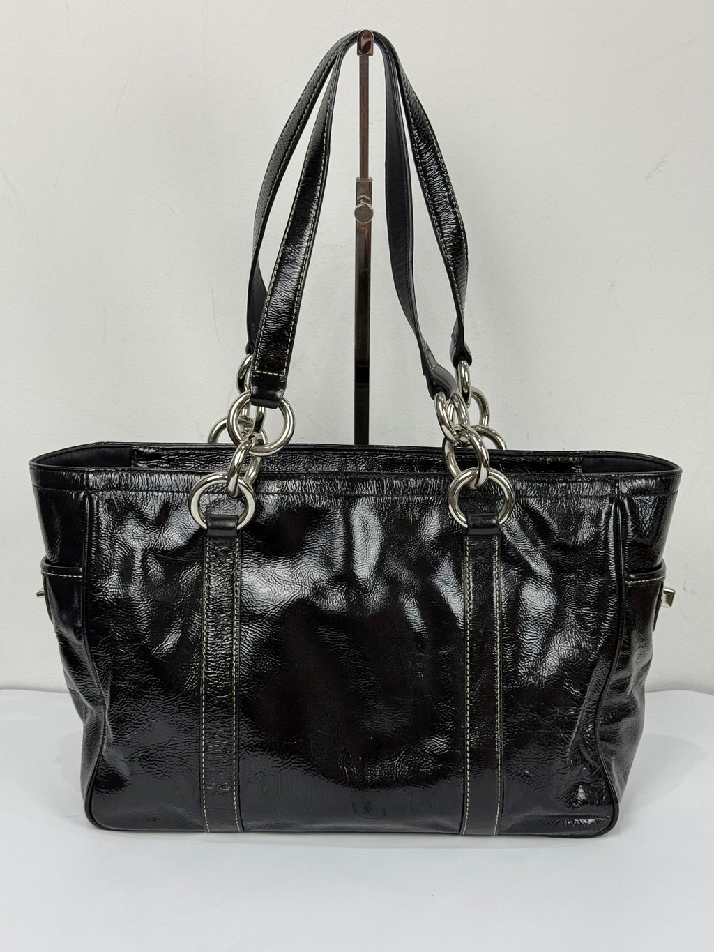 Vintage Coach East West Gallery Tote Bag Coach Black Patent Leather HandBag 00s Y2K