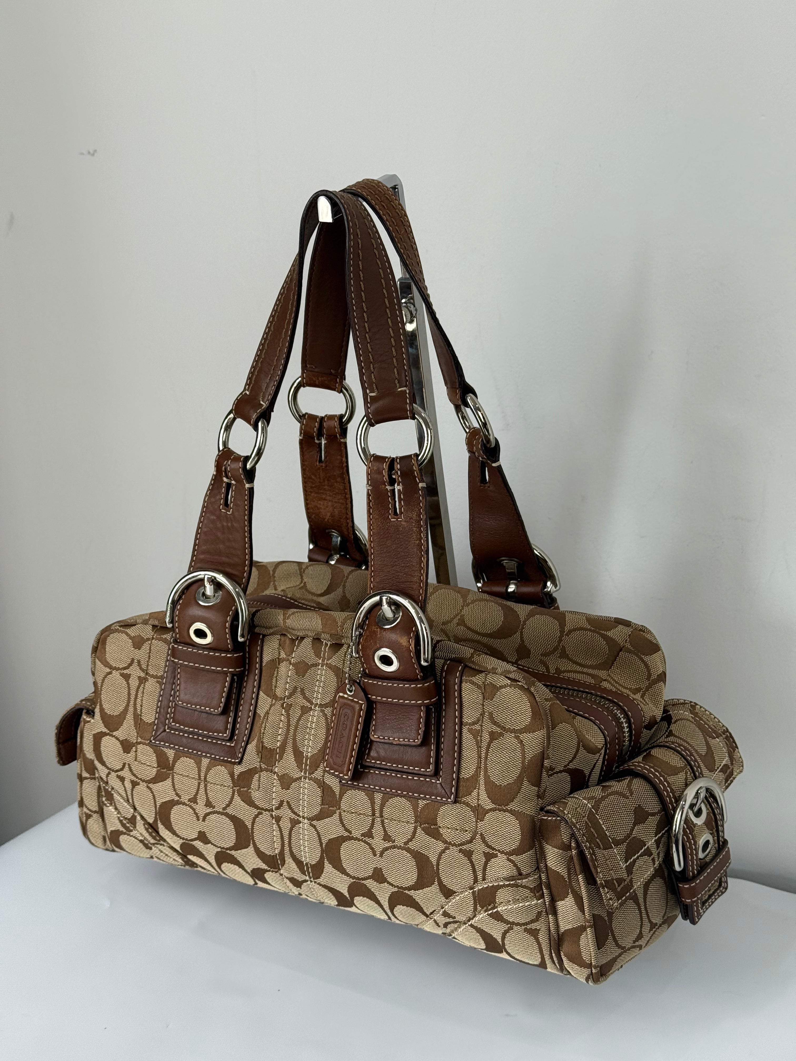 Rare Vintage Coach Dark Brown Boston Satchel Soho Mia Signature Shoulder Bag 00s Y2K