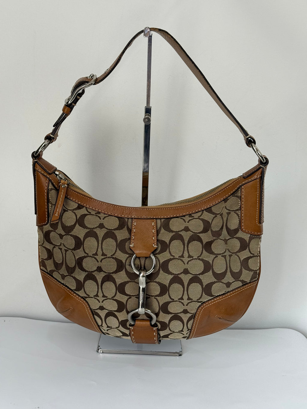 Vintage Coach Hampton Hobo Bag Brown and Tan Coach Signature Shoulder Bag 00s Y2K