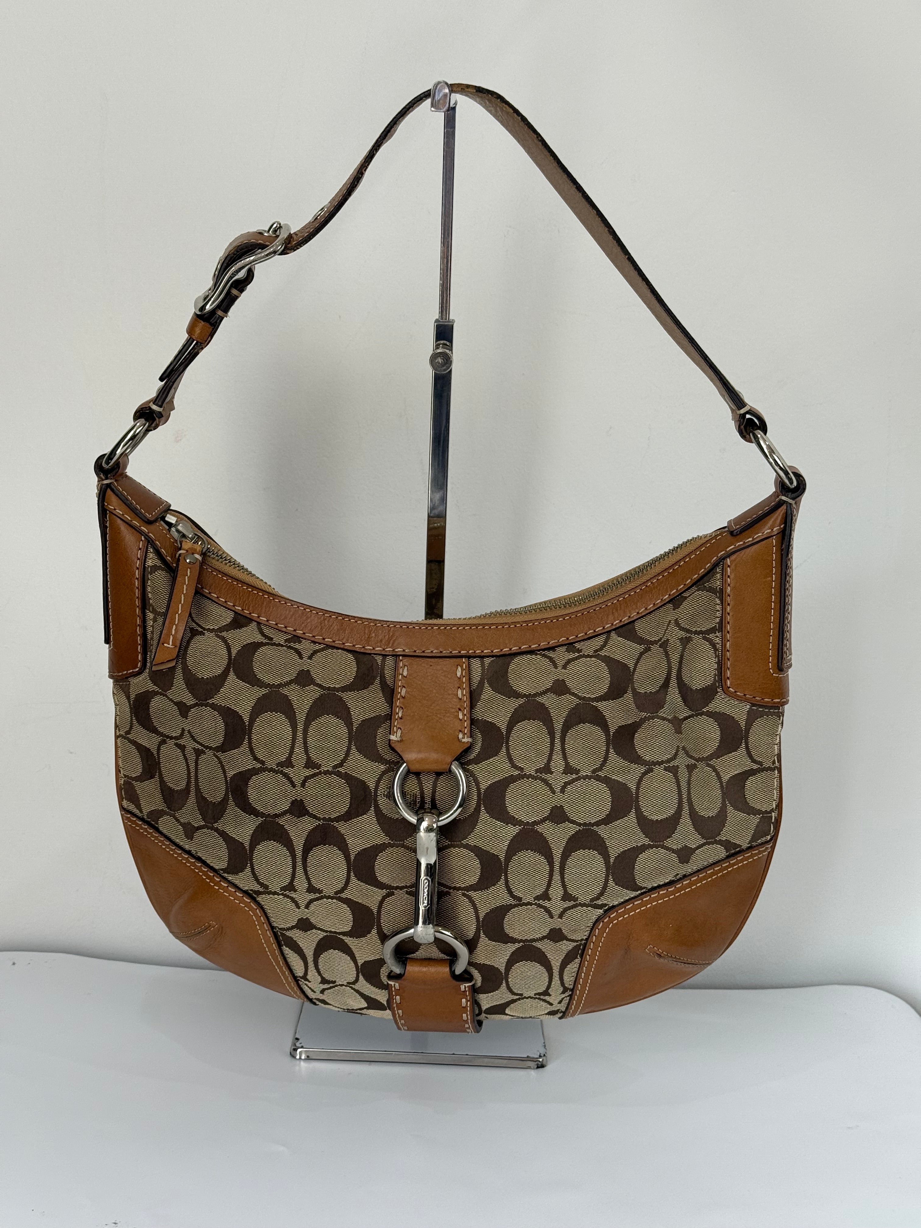 Vintage Coach Hampton Hobo Bag Brown and Tan Coach Signature Shoulder Bag 00s Y2K