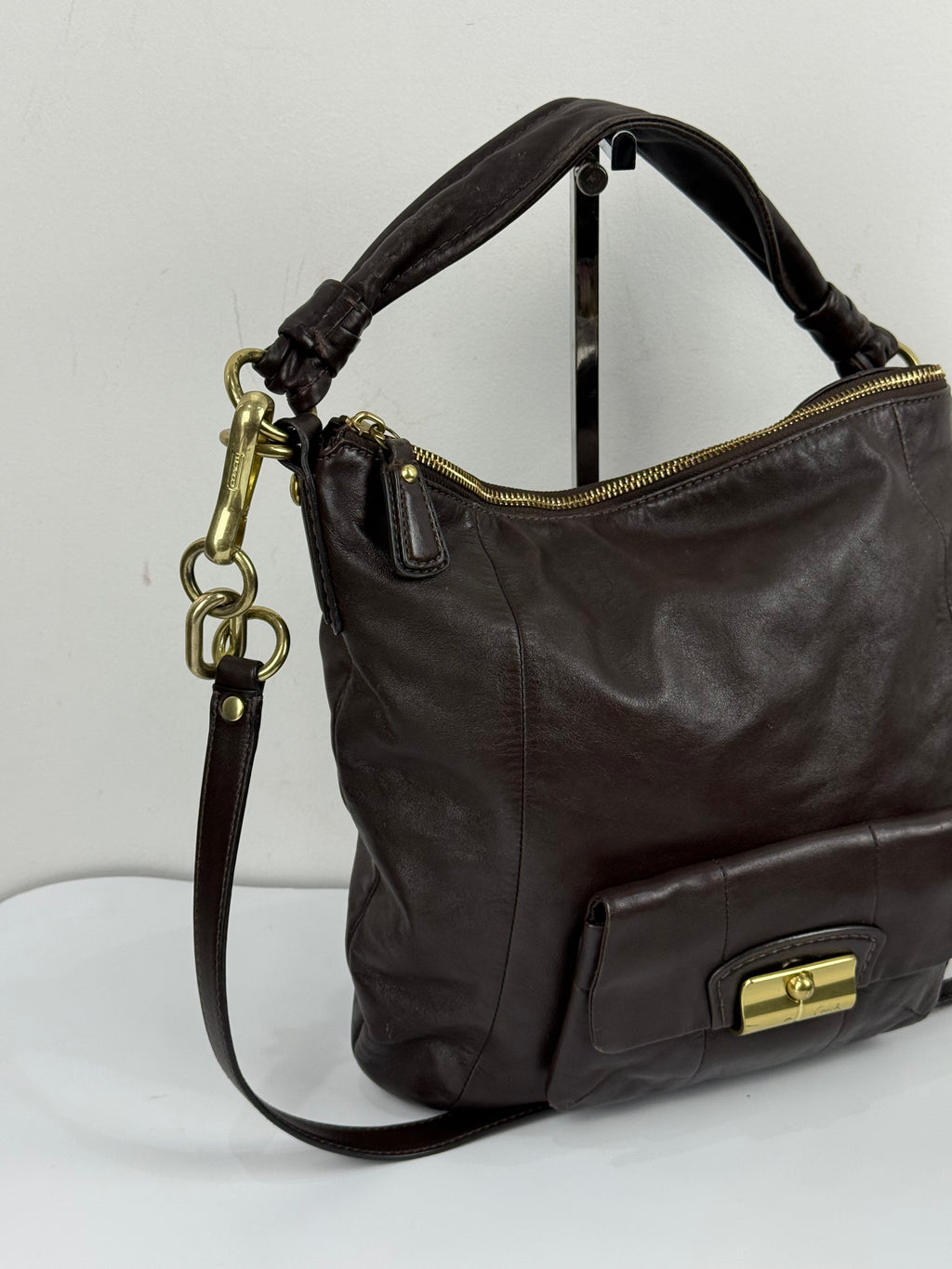 Vintage Coach Kristin Hobo Bag with Straps Dark Brown Coach Leather Handbag 00s Y2K