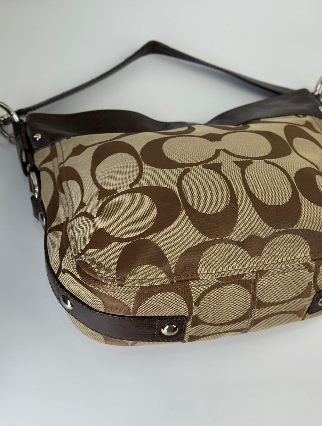 Vintage Coach Zoe Signature Bag Brown Khaki/Mahogany Canvas Shoulder Bag 00s Y2K