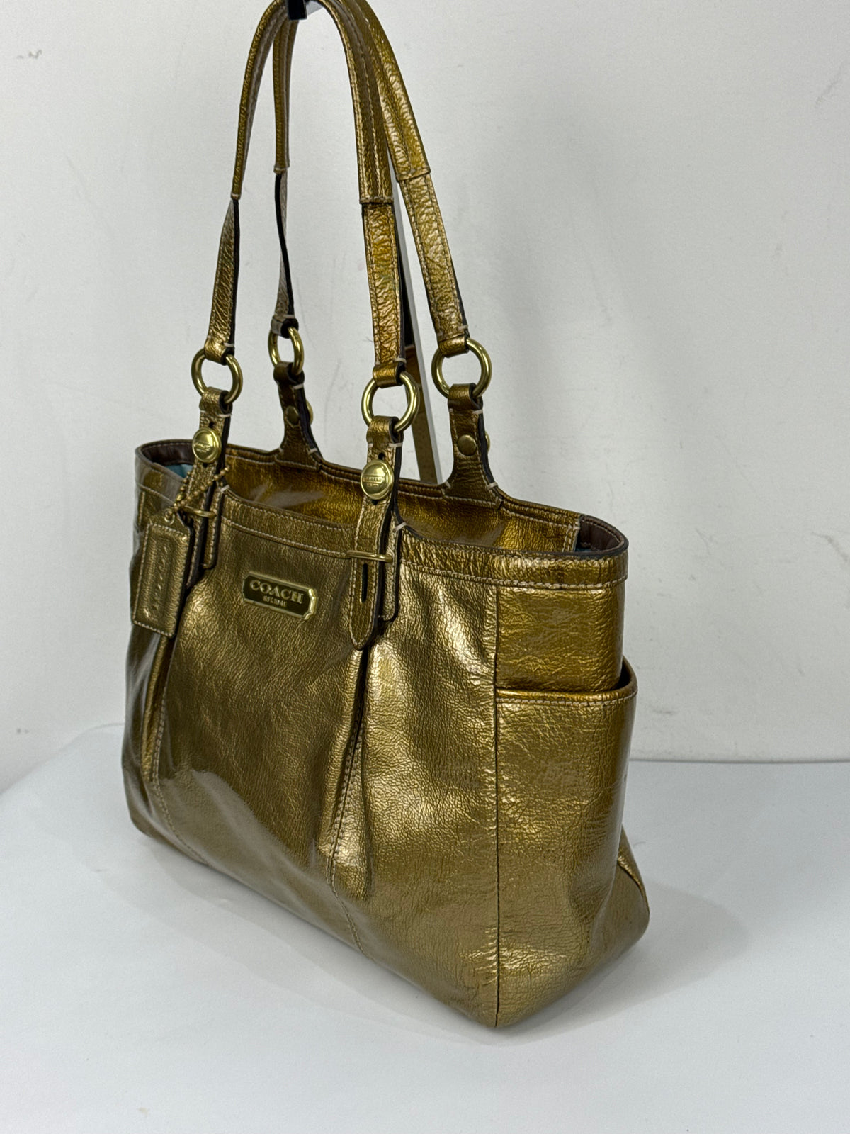 Vintage Coach East West Gallery Tote Bag Coach Gold Patent Leather HandBag 00s Y2K