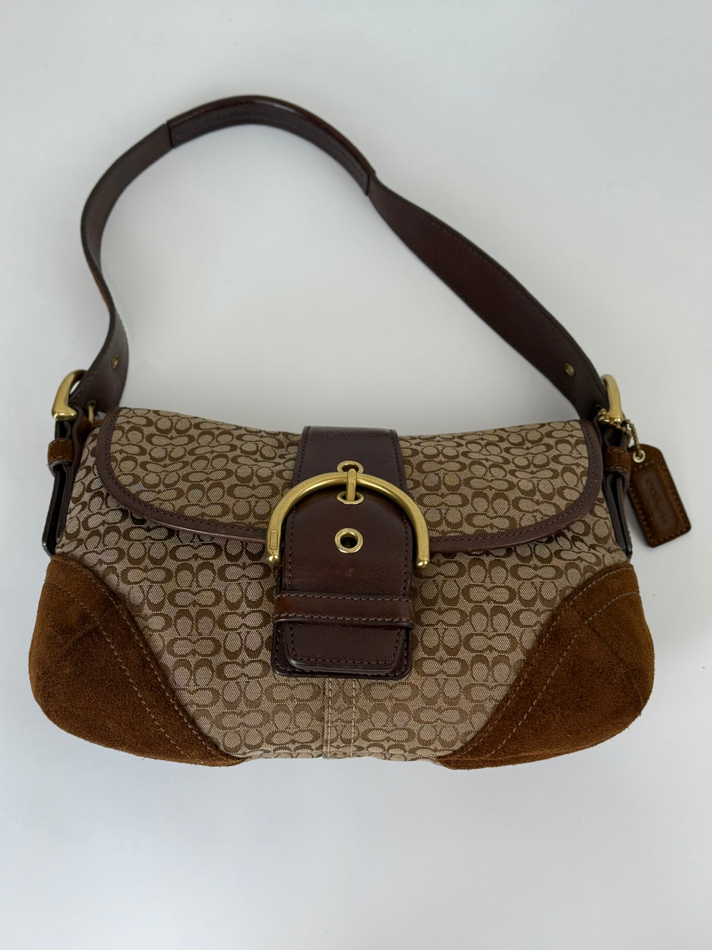 Vintage Coach Soho Shoulder Bag Brown Signature & Suede Canvas  Handbag 00s Y2K