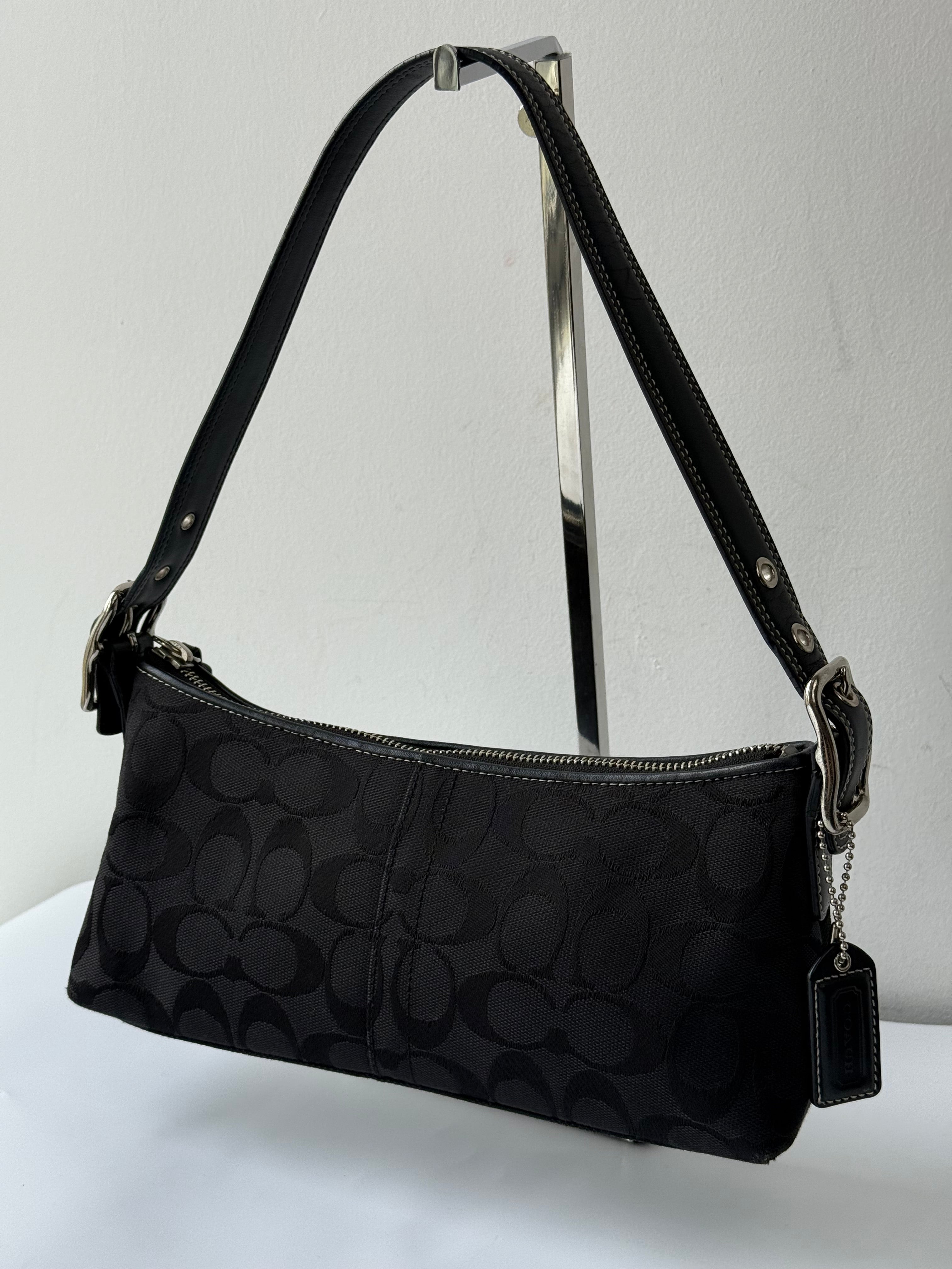 Vintage Coach Baguette East West Bag Black Signature Canvas Shoulder Bag Y2K