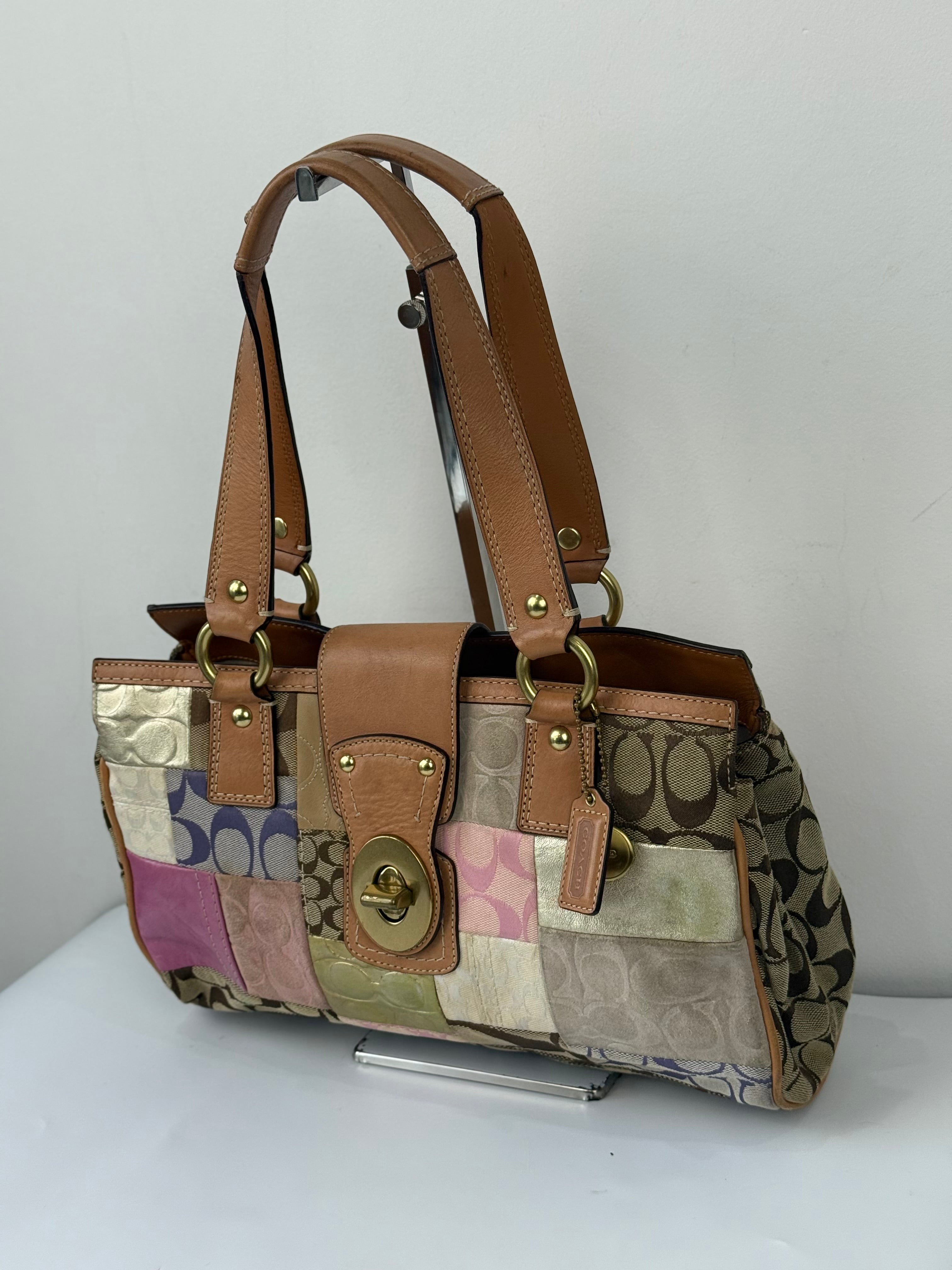 Vintage Coach Multicolour Patchwork Tote Bag Coach TurnLock Handbag 00s Y2K