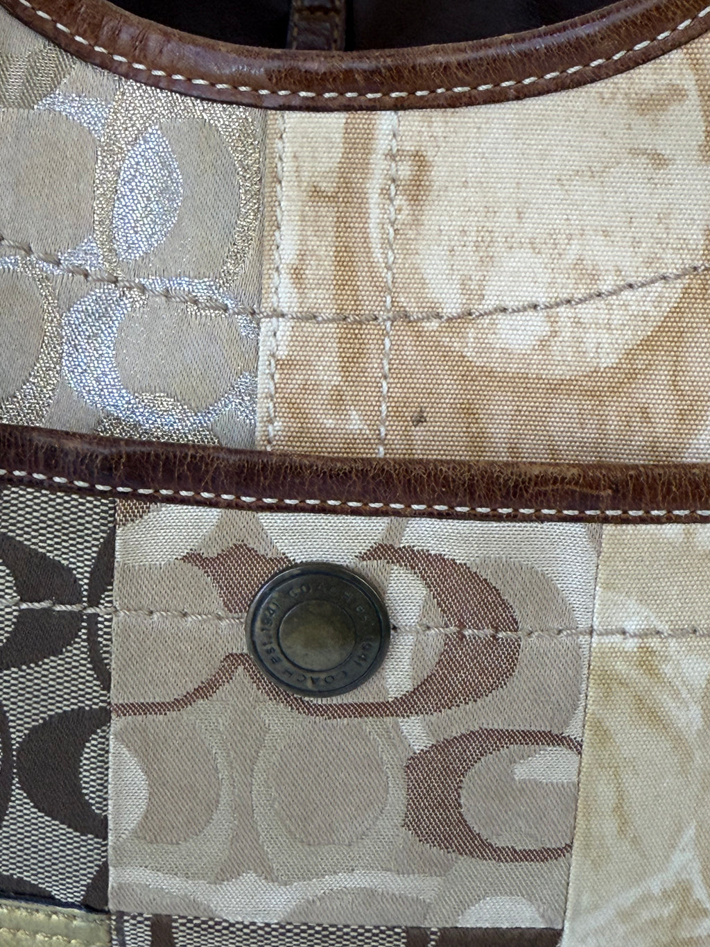 Vintage Coach Ergo Patchwork Tote Bag Bag Brown Signature Canvas Handbag with Coin Purse 00s Y2K