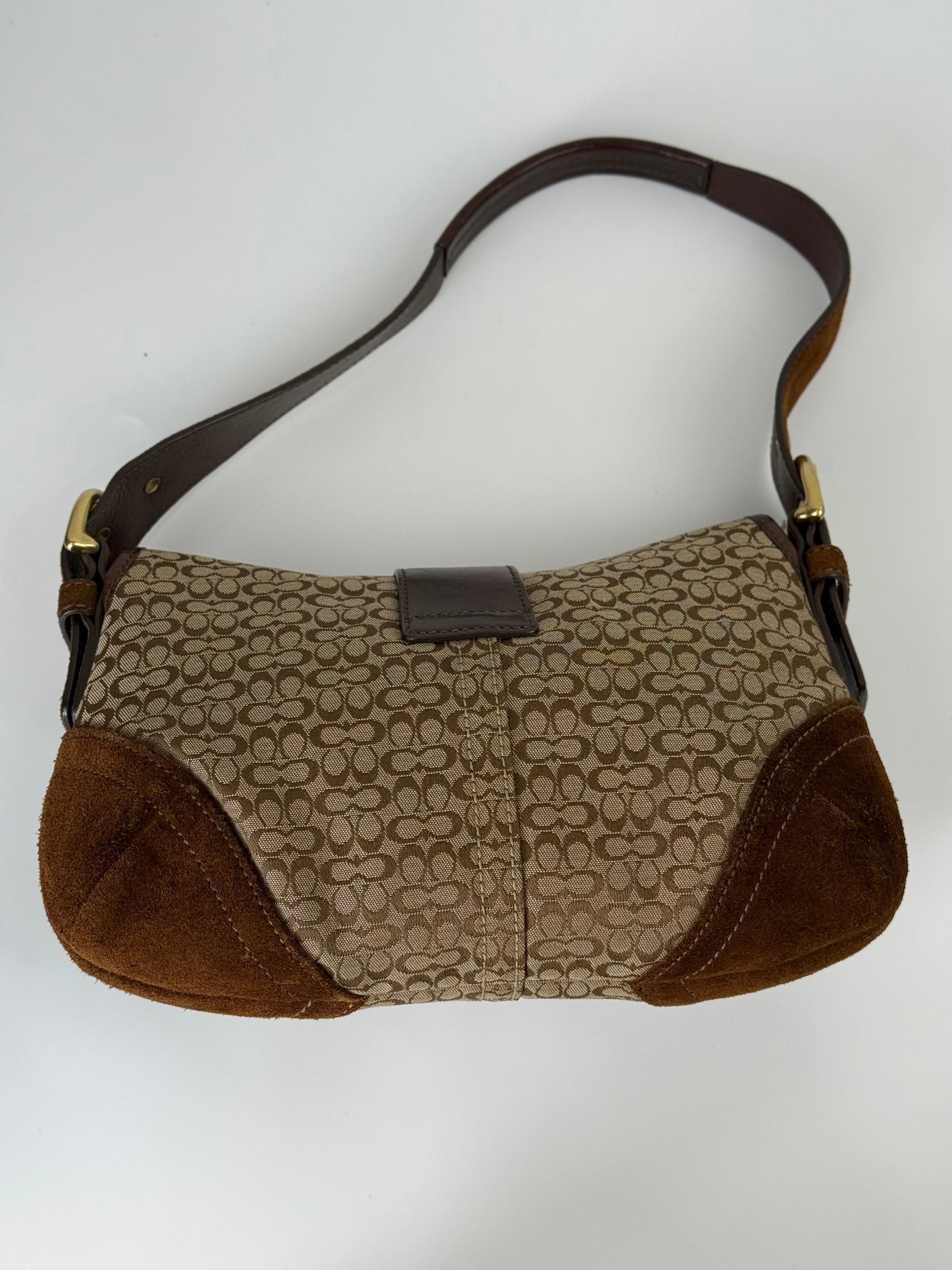 Vintage Coach Soho Shoulder Bag Brown Signature & Suede Canvas  Handbag 00s Y2K