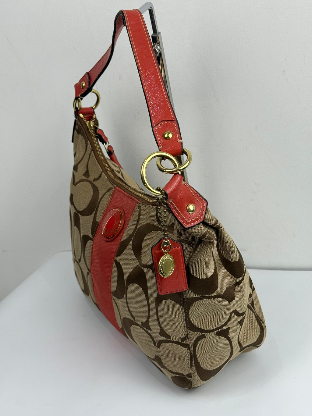 Vintage Coach Signature Stripe Shoulder Bag Canvas Tote Bag 00s Y2K