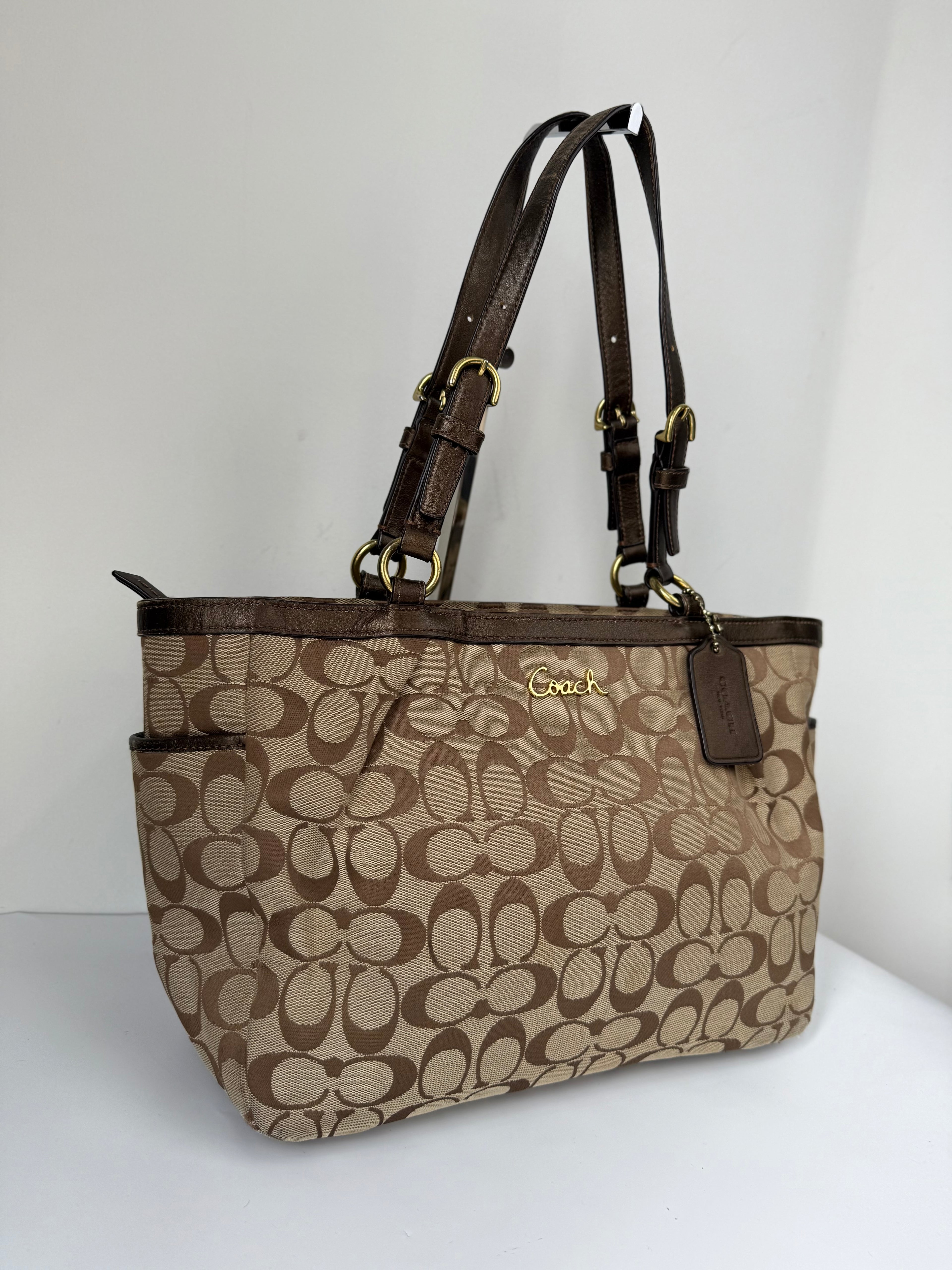 Vintage Coach Signature Taylor Tote Bag Camel Brown Coach Canvas Shoulder Bag Y2K