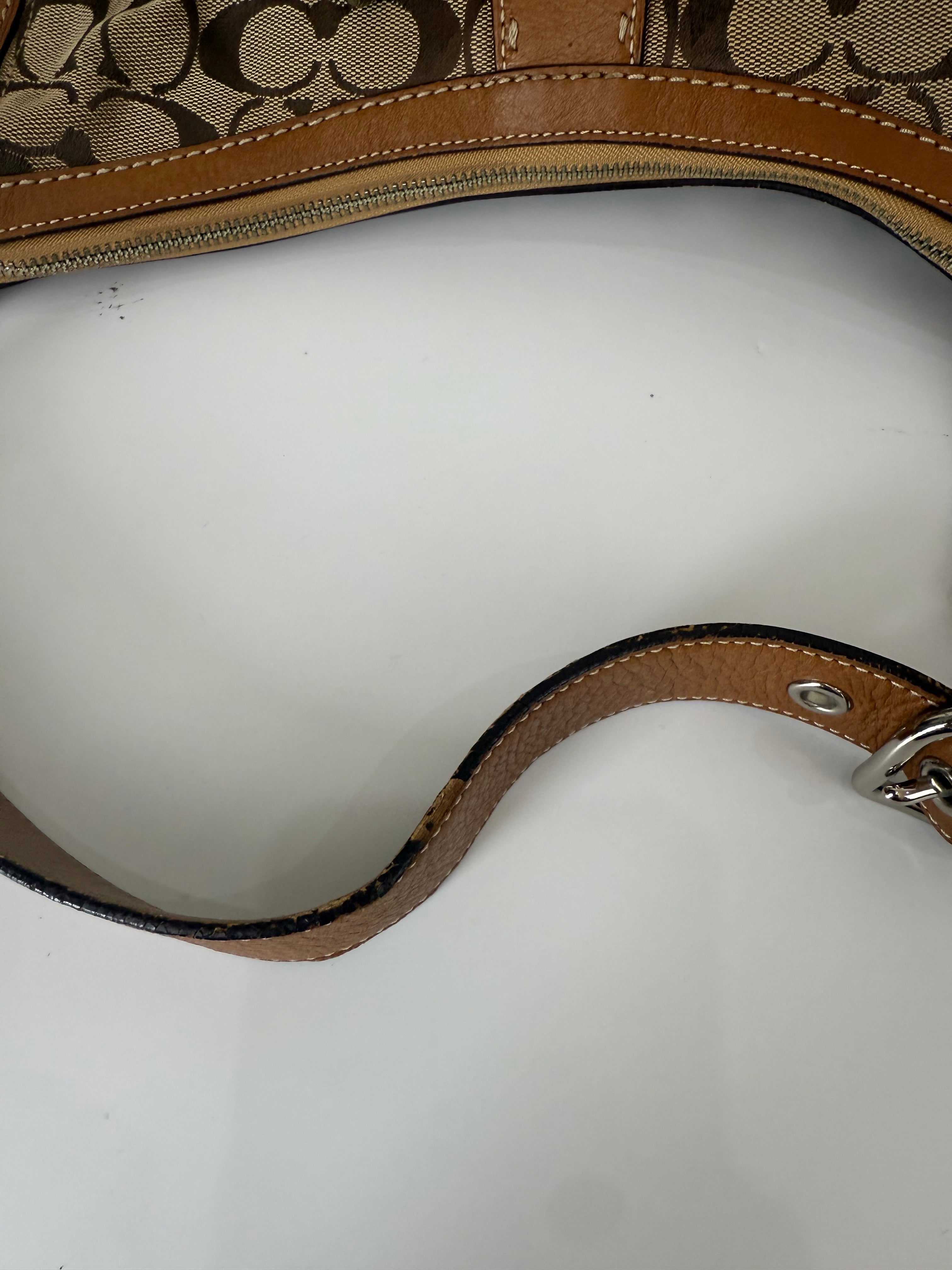 Vintage Coach Hampton Hobo Bag Brown and Tan Coach Signature Shoulder Bag 00s Y2K