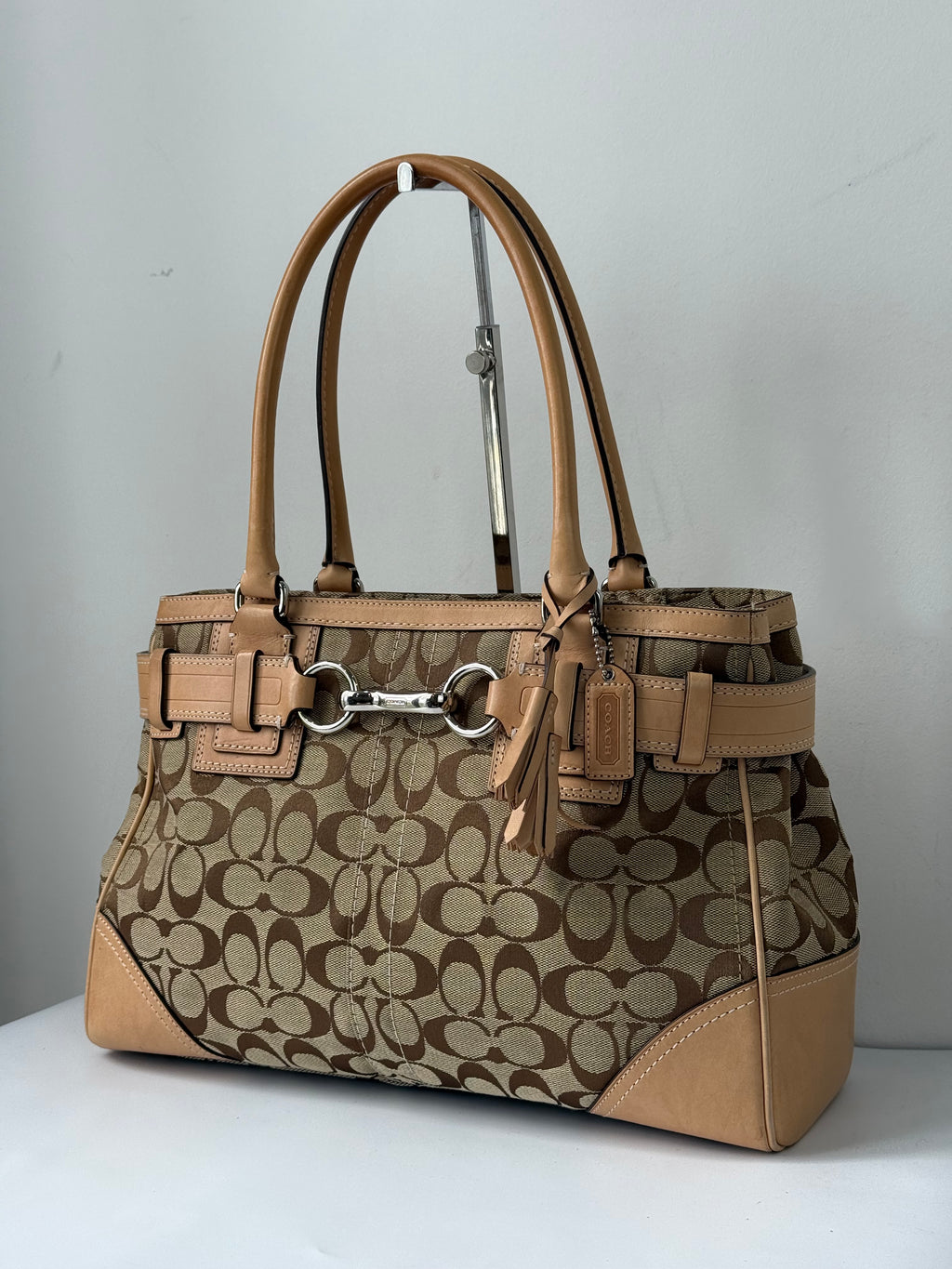 Vintage Coach Hampton Signature Tote Bag Brown and Tan Coach Canvas HandBag 00s Y2K