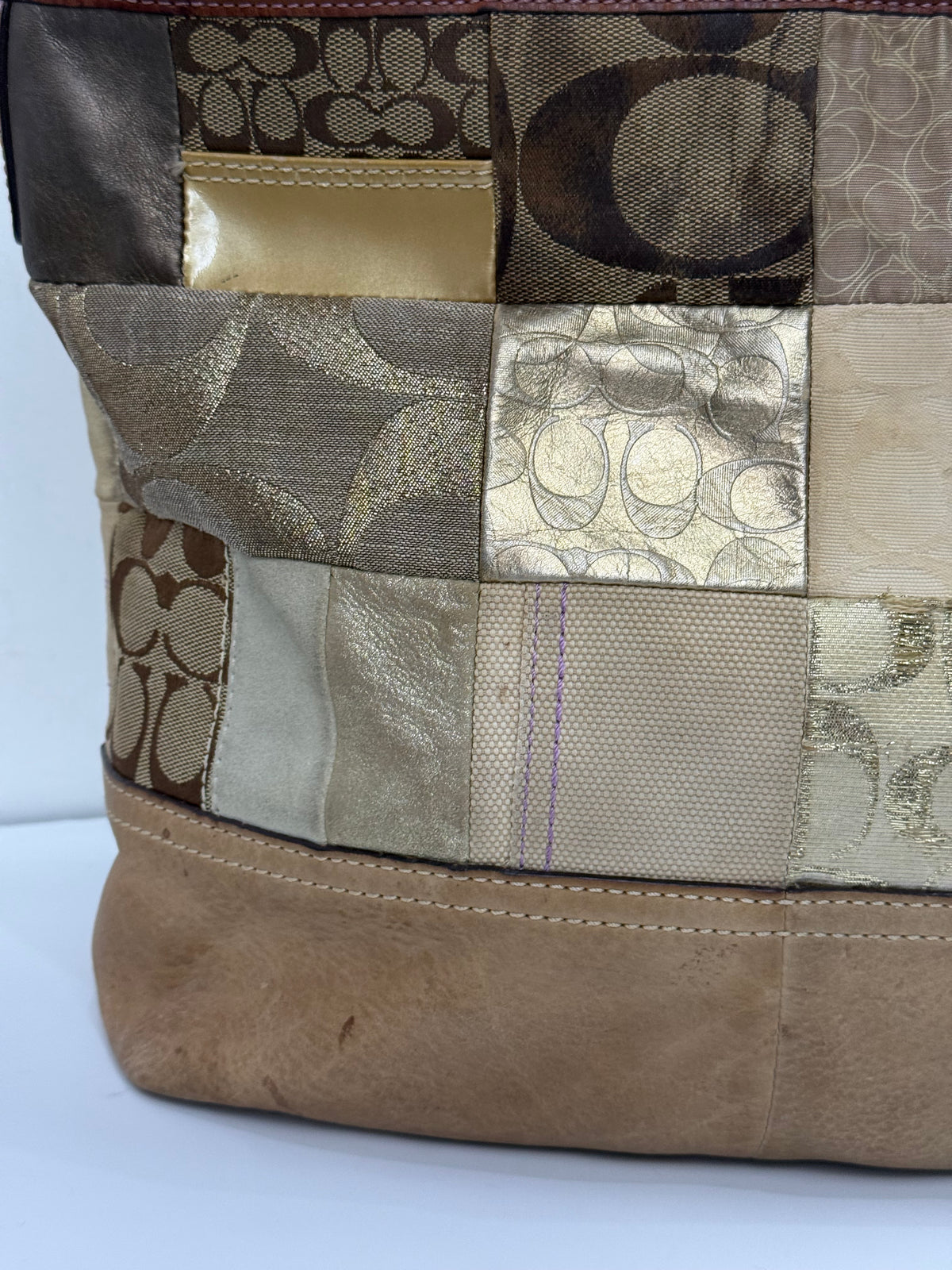 Vintage Coach Patchwork Tote Bag Coach Signature Shoulder Bag 00s Y2K