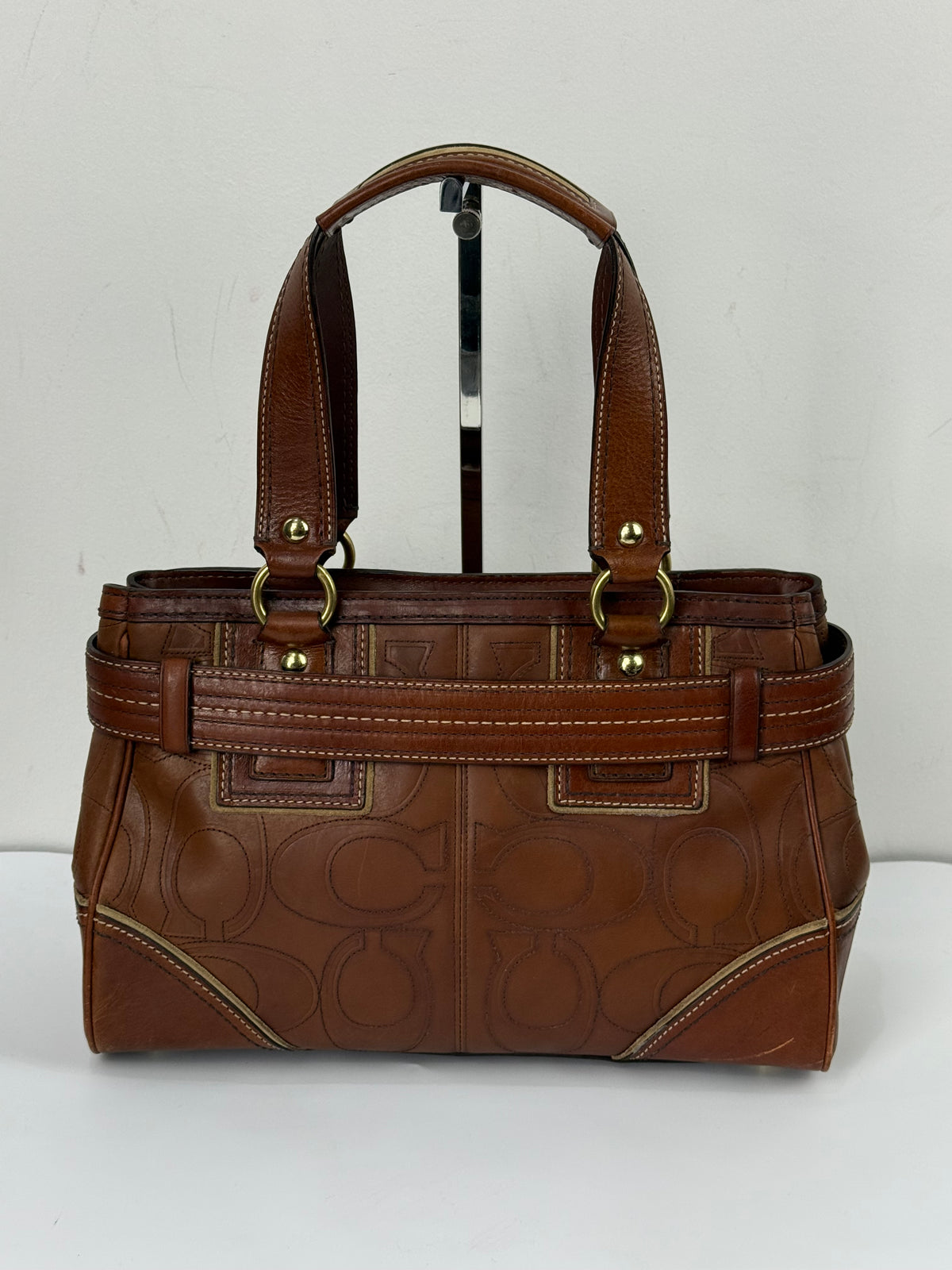 Vintage Coach Brown Horsebit Clip Hampton Bag Coach Embossed Leather Handbag 00s Y2K