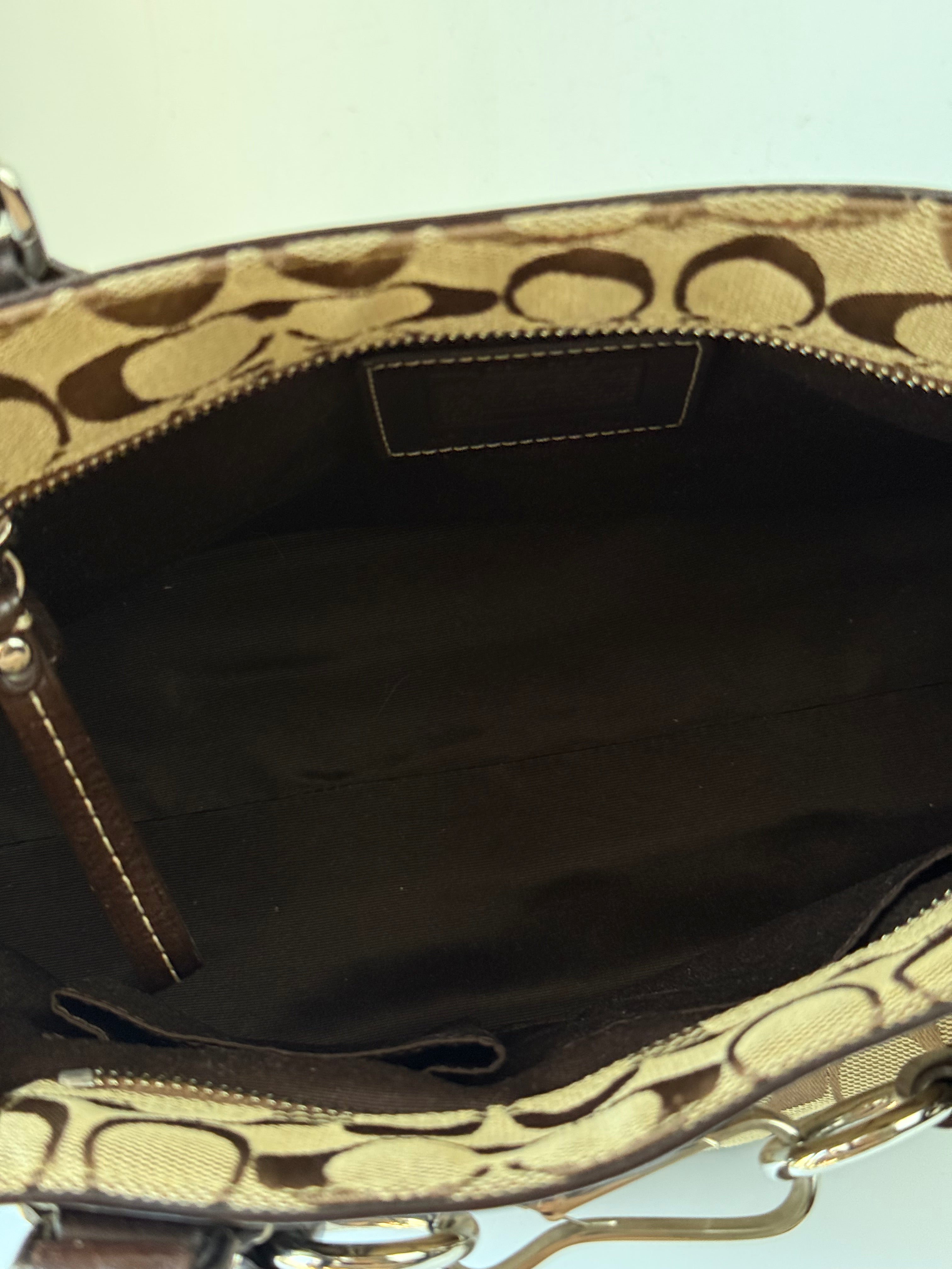Vintage Coach Hampton Tote Bag Brown & Beige Signature Shoulder Bag 00s Y2K Handbag