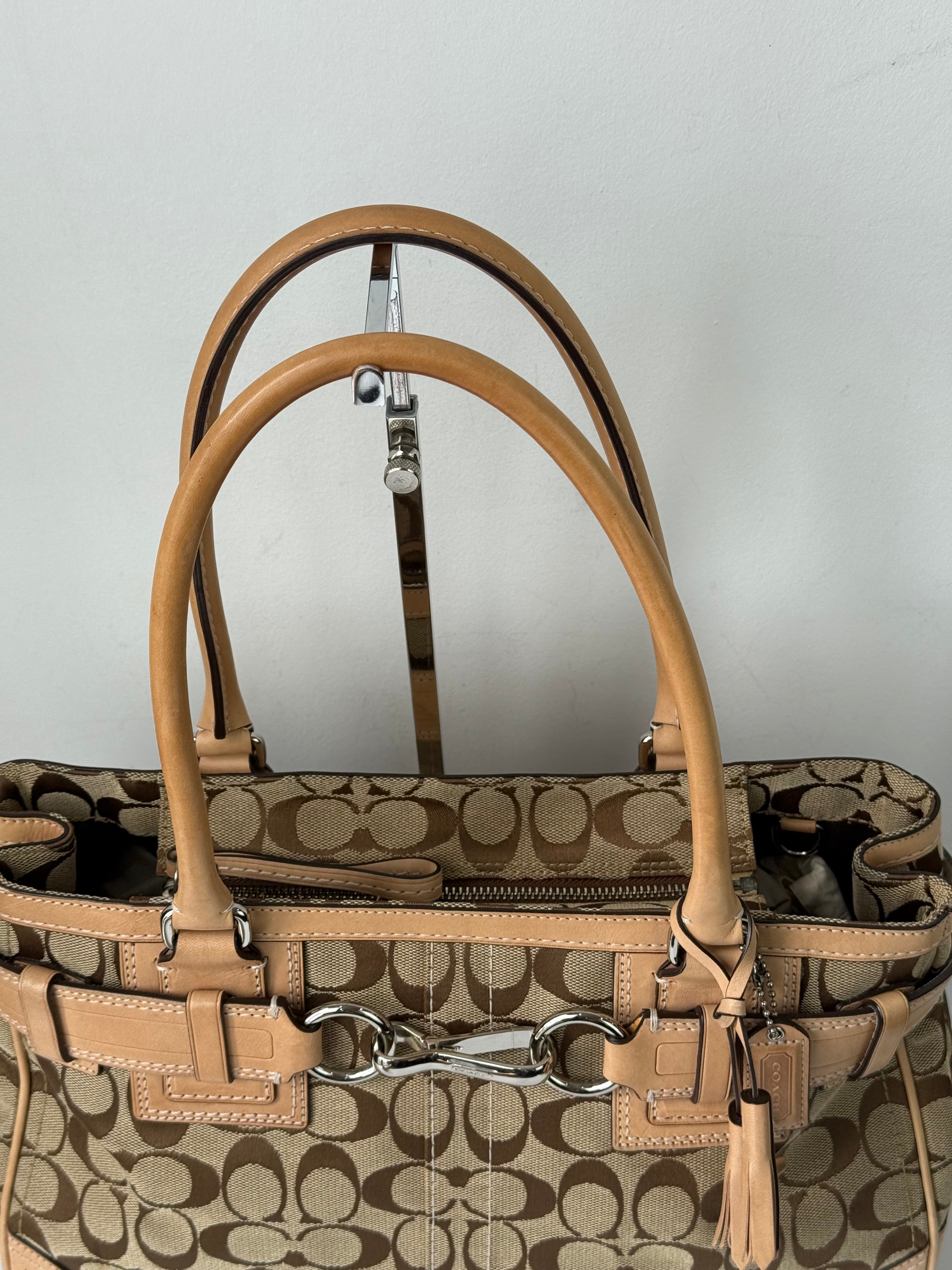 Vintage Coach Hampton Signature Tote Bag Brown and Tan Coach Canvas HandBag 00s Y2K