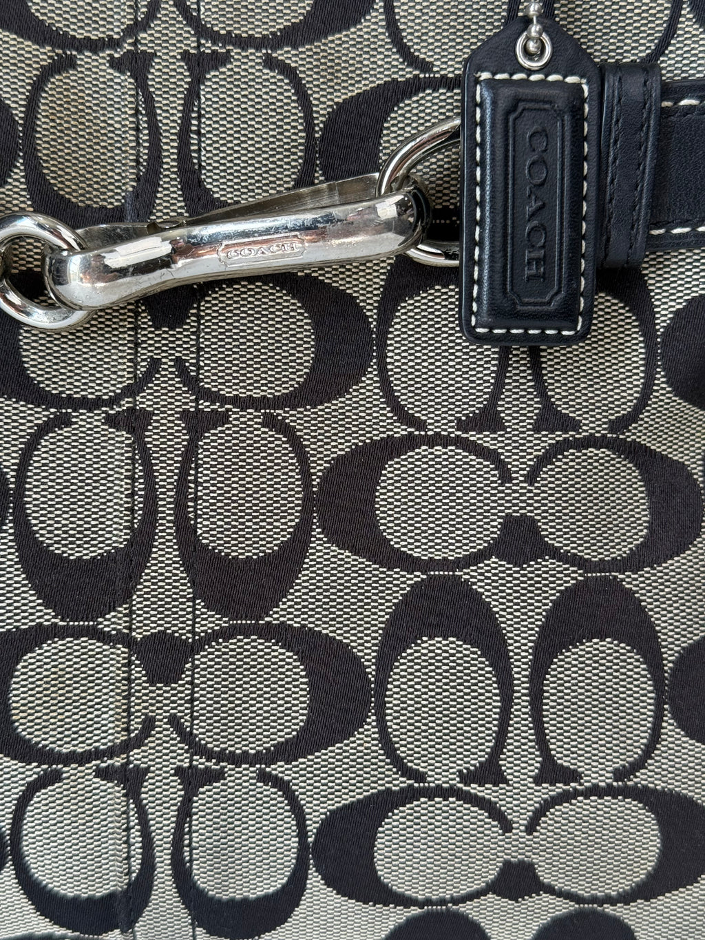 Vintage Coach Hampton Signature Tote Bag Coach Grey & Black Handbag 00s Y2K