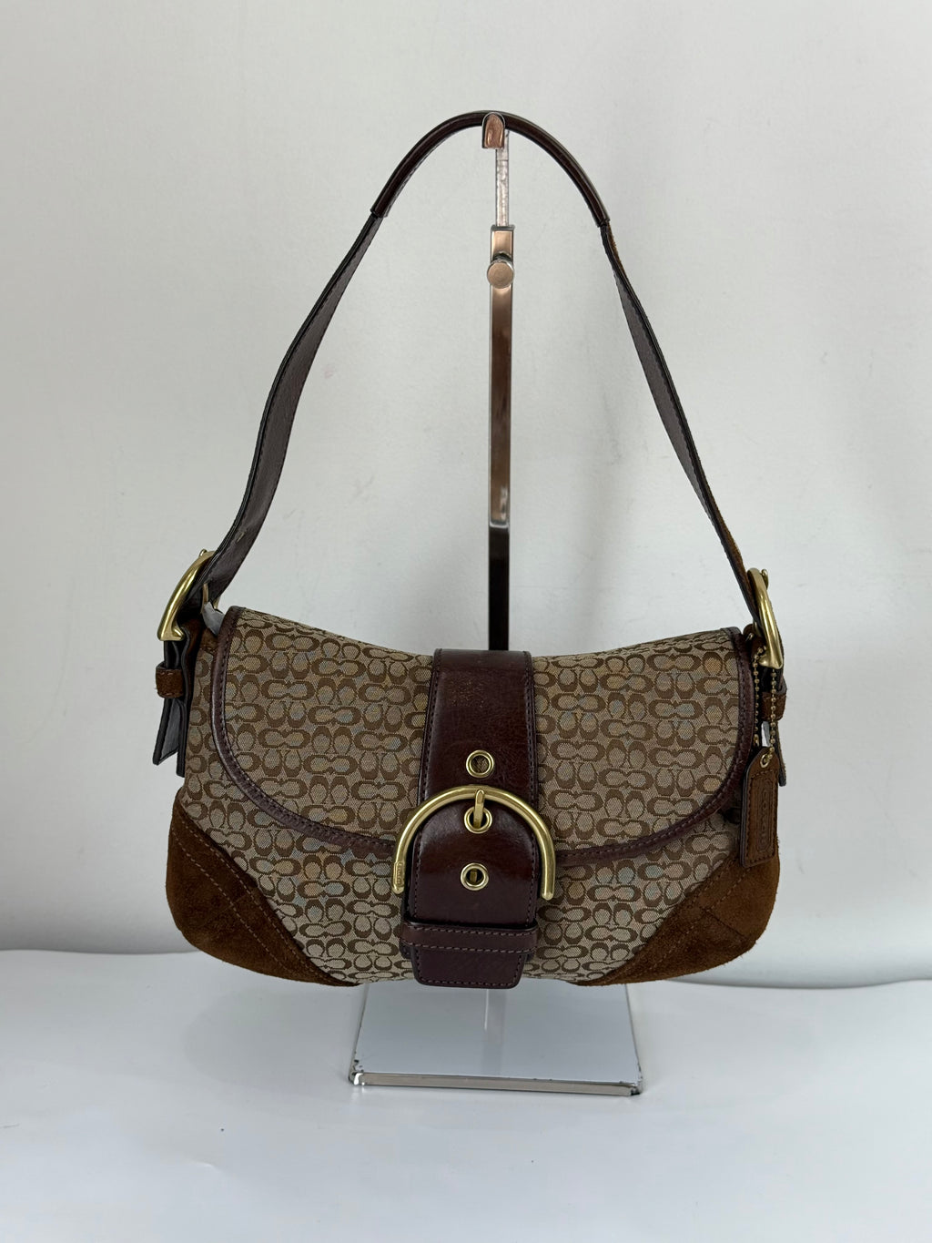 Vintage Coach Soho Shoulder Bag Brown Signature & Suede Canvas  Handbag 00s Y2K