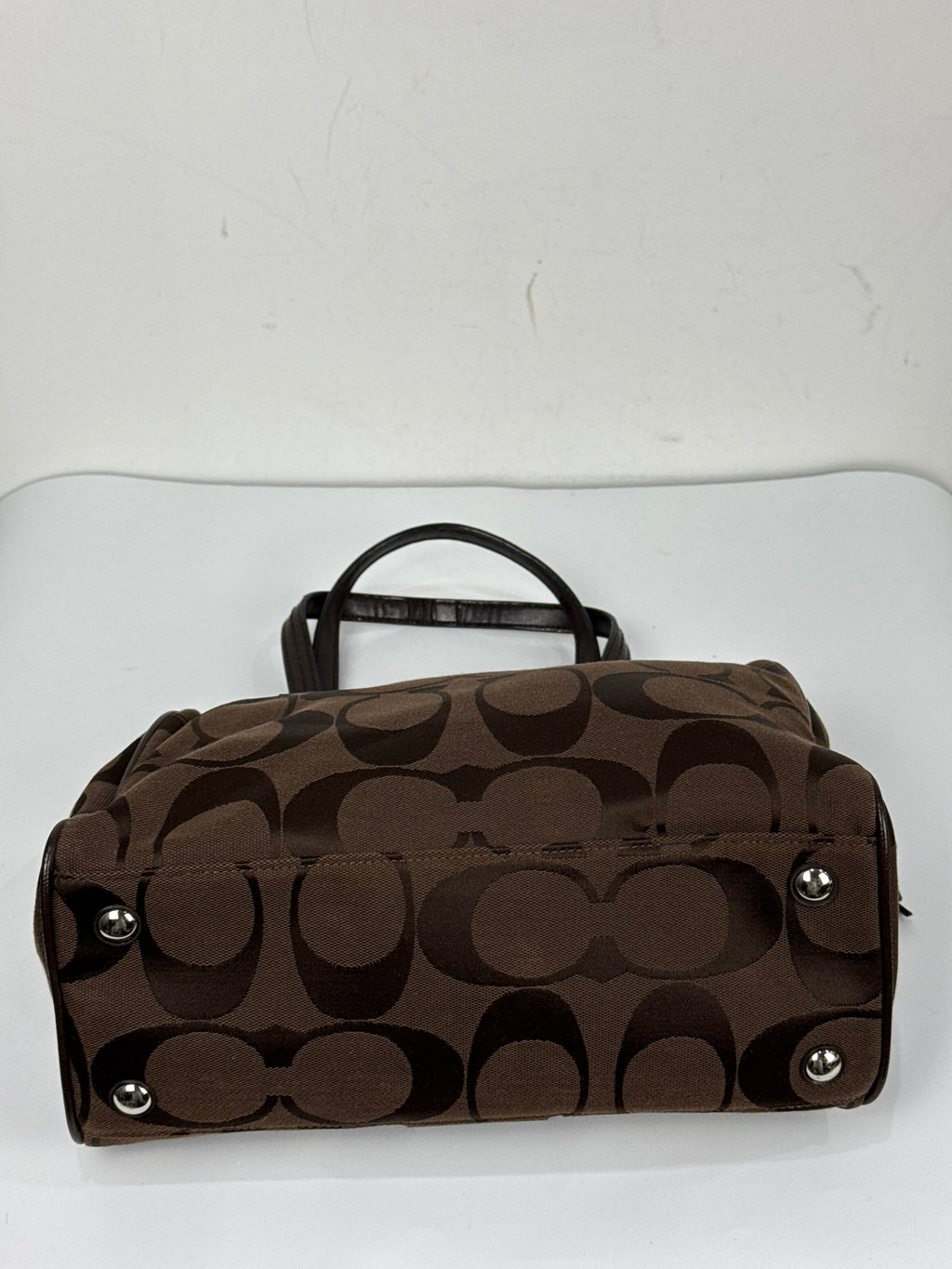Vintage Coach Signature Stripe Pocket Satchel Bag Dark Brown Tote Bag Y2K