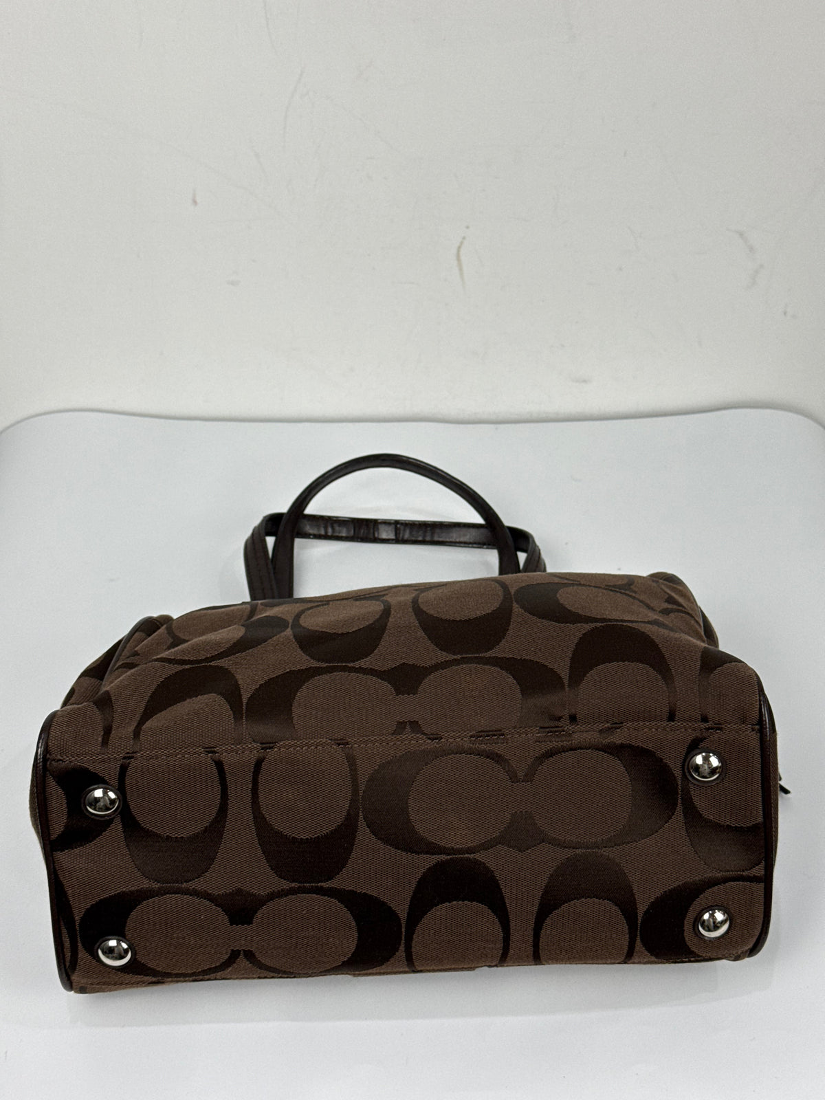 Vintage Coach Signature Stripe Pocket Satchel Bag Dark Brown Tote Bag Y2K