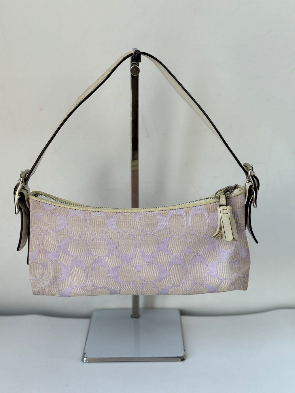 Vintage Coach Baguette East West Bag Lilac Signature Canvas Shoulder Bag Y2K