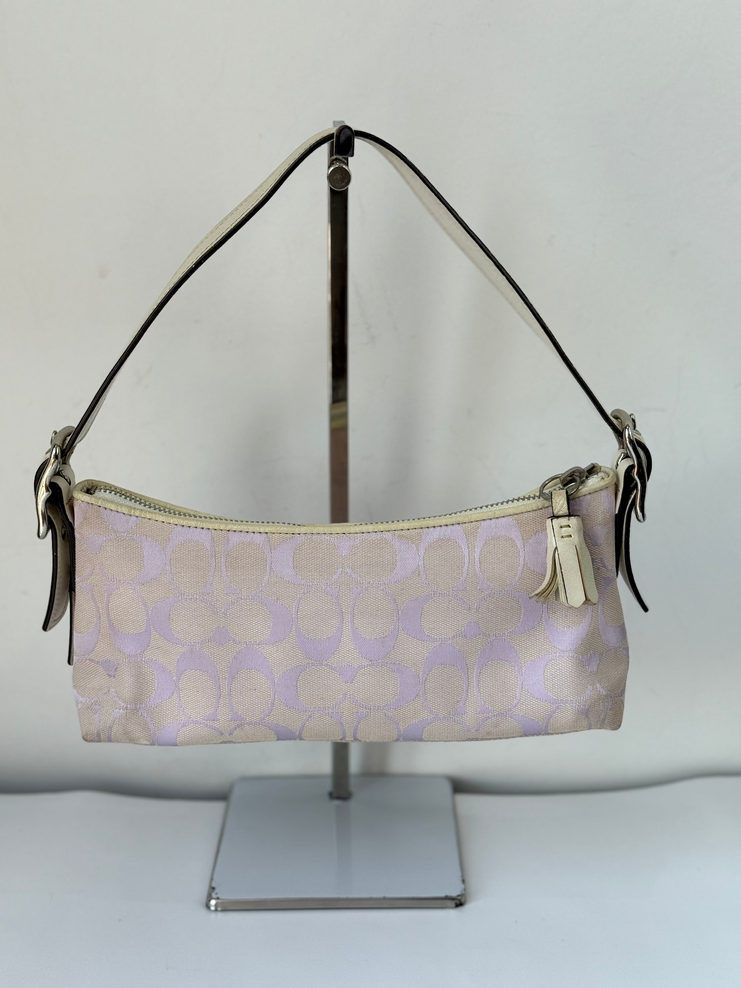 Vintage Coach Baguette East West Bag Lilac Signature Canvas Shoulder Bag Y2K