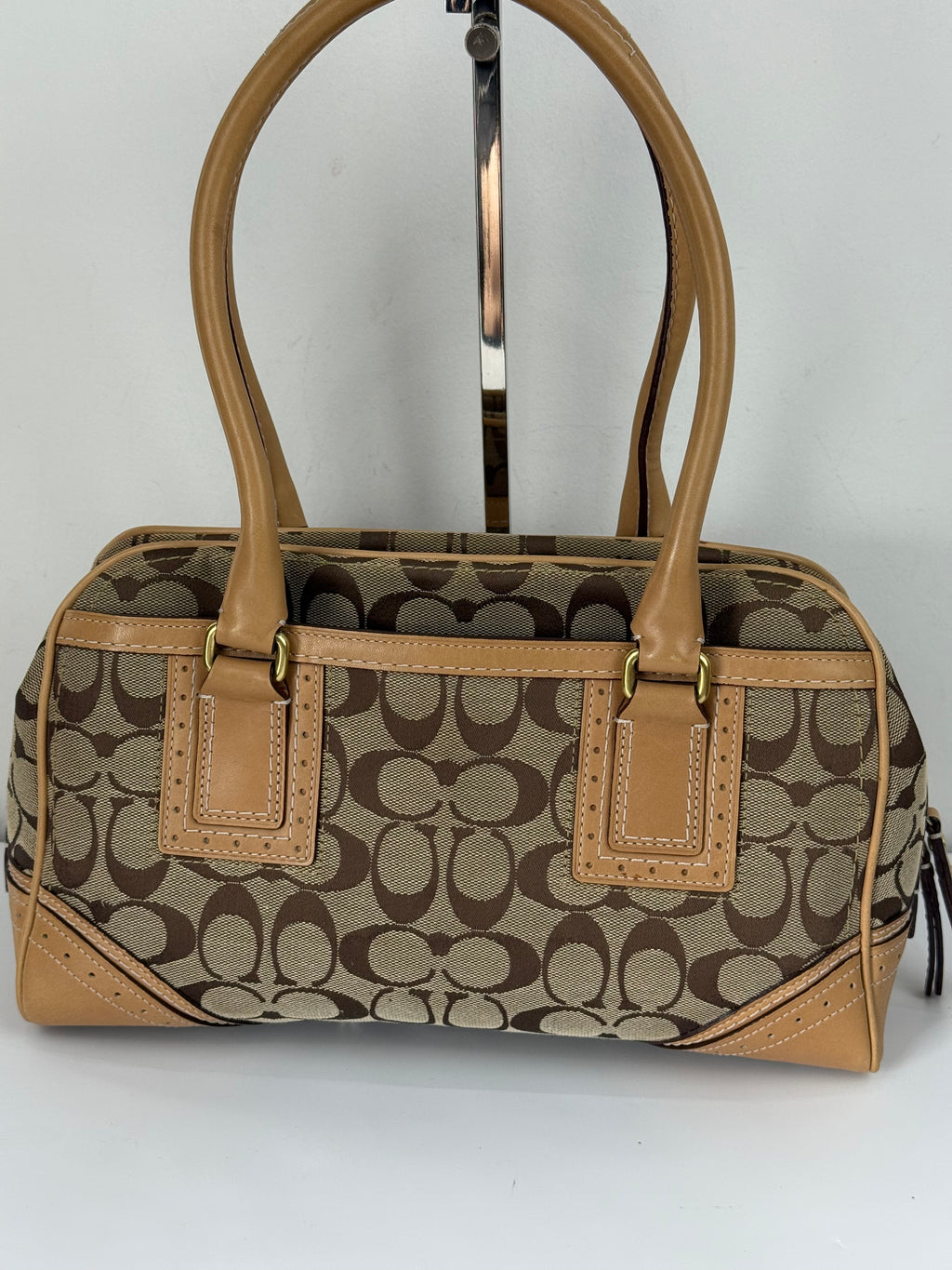 Vintage Coach Mini Boston Bag Coach Signature Brown/Beige Y2K HandBag