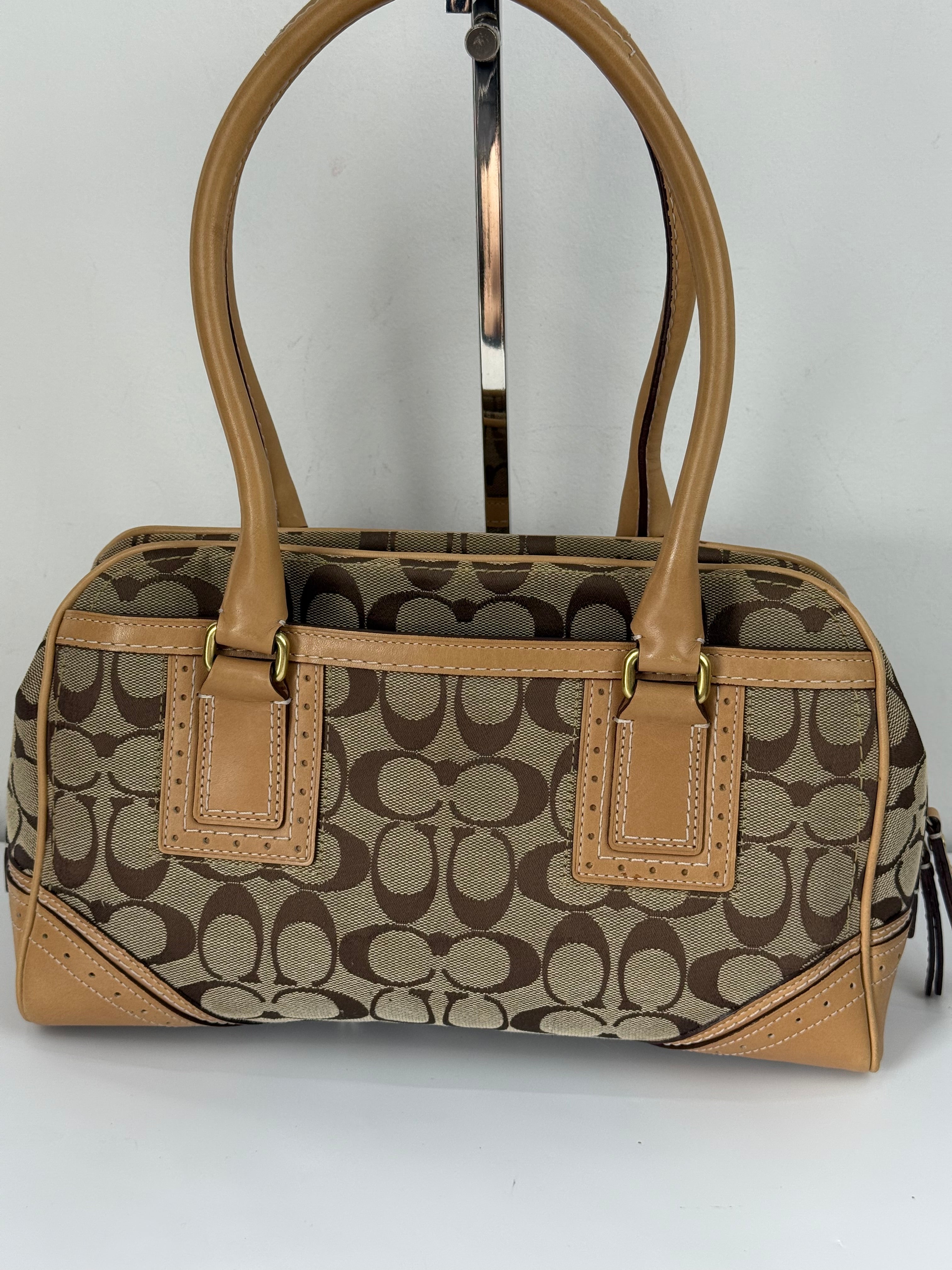 Vintage Coach Mini Boston Bag Coach Signature Brown/Beige Y2K HandBag
