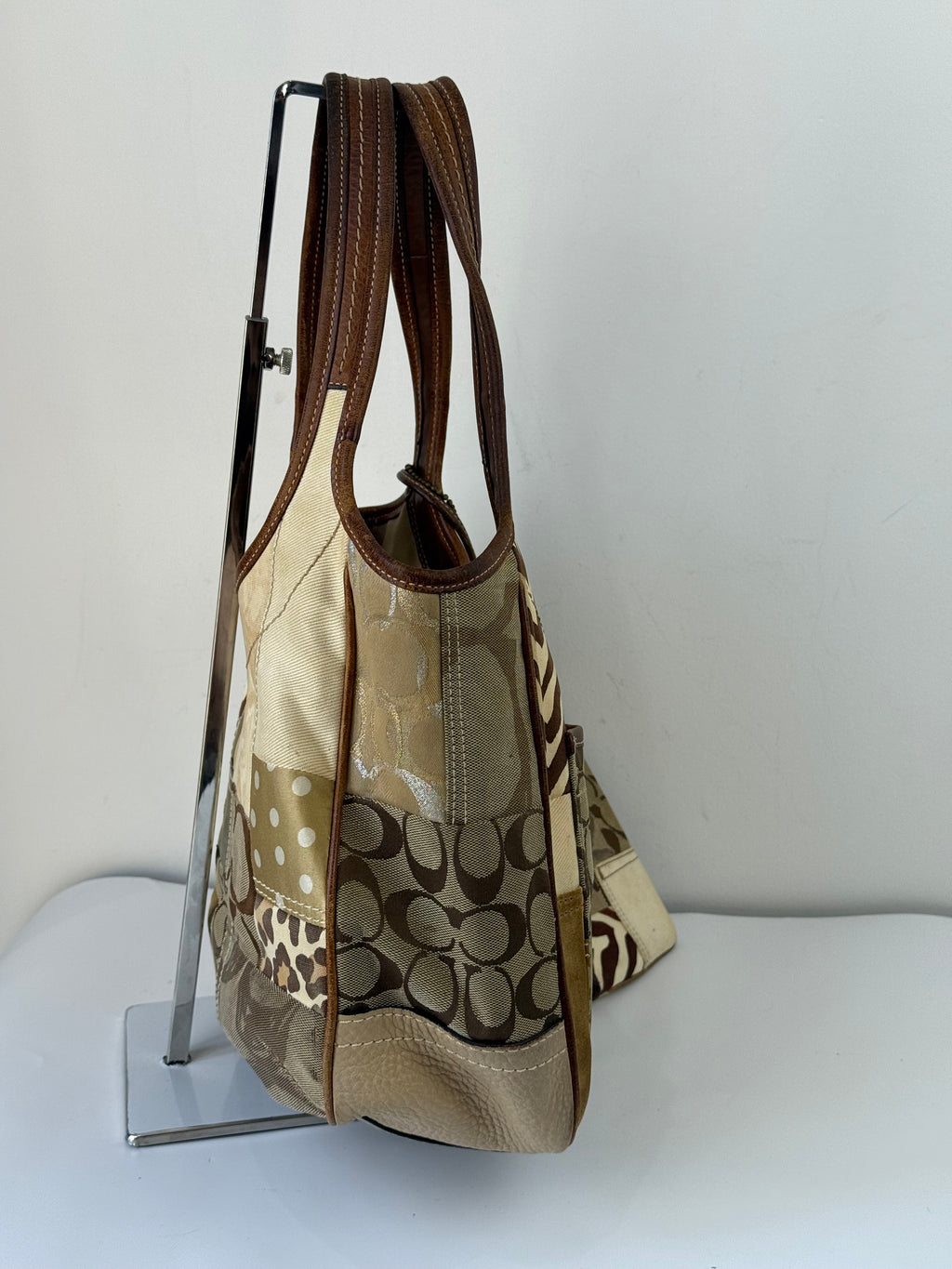 Vintage Coach Ergo Patchwork Tote Bag Bag Brown Signature Canvas Handbag with Coin Purse 00s Y2K