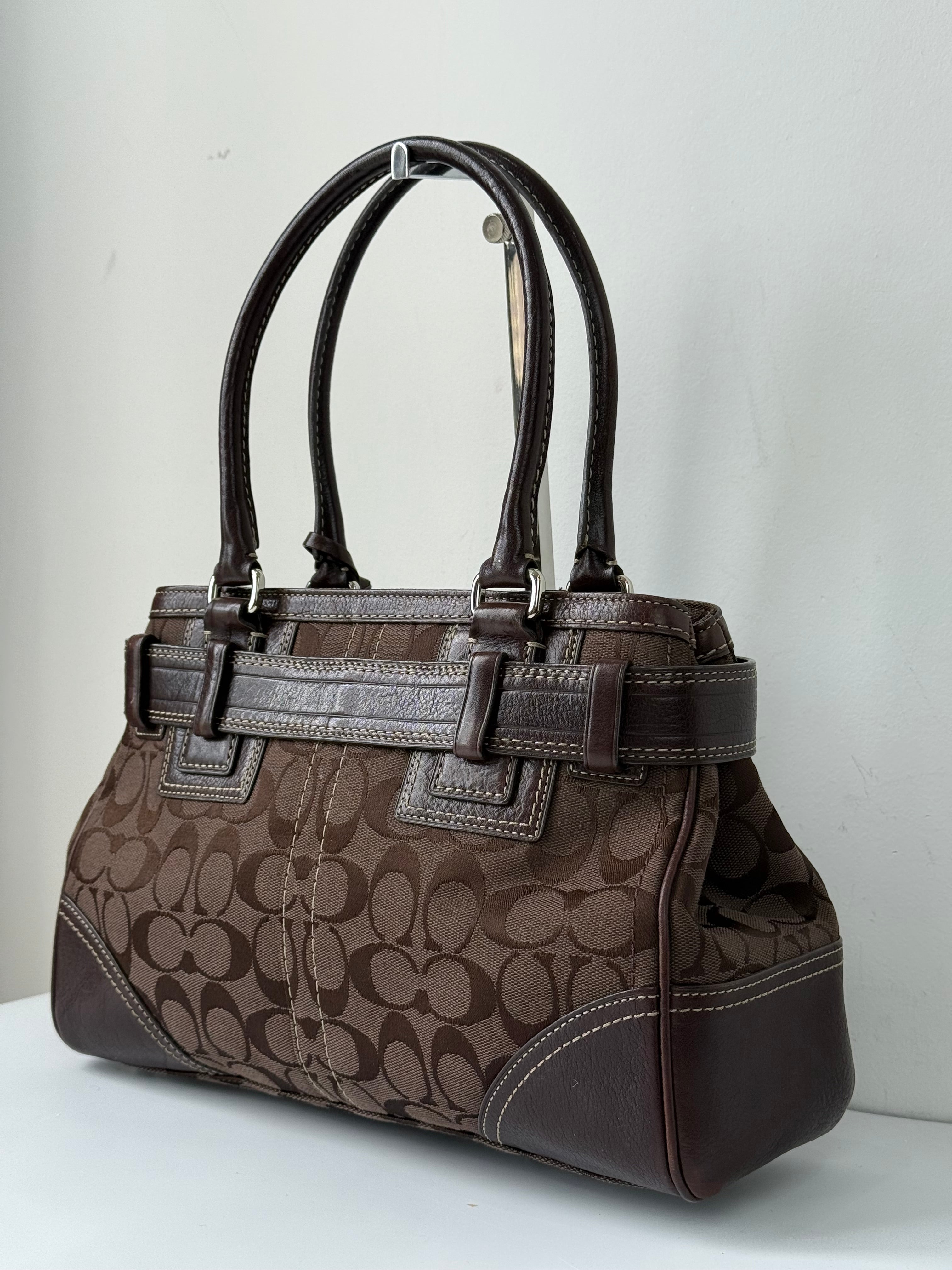 Vintage Coach Hampton Signature Tote Bag Brown Coach Canvas HandBag 00s Y2K