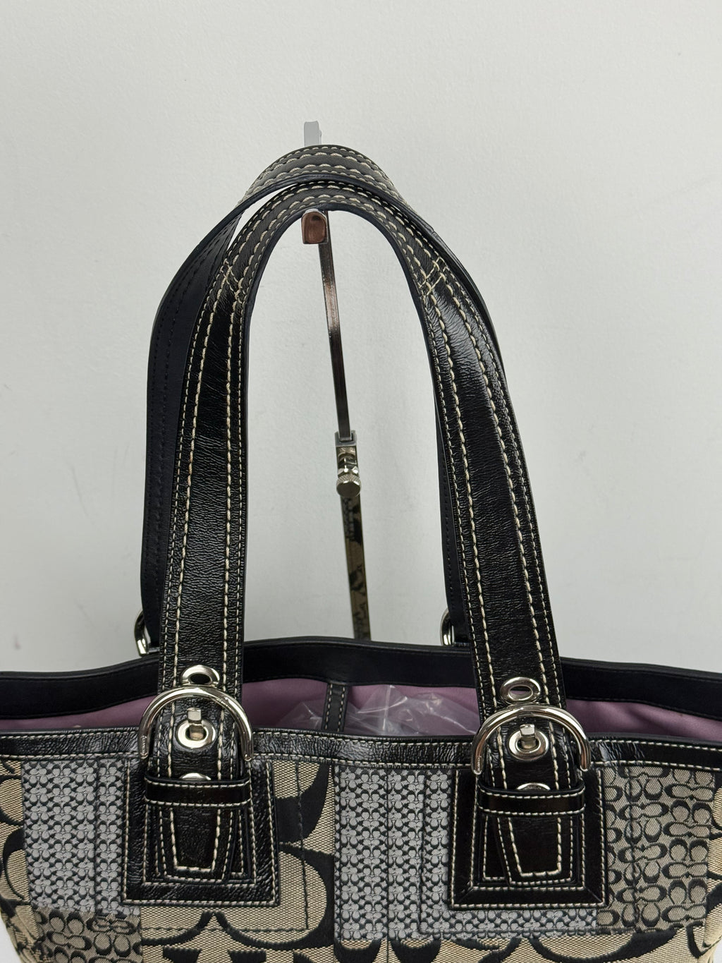 Vintage Coach Patchwork Tote Bag Coach Black/Grey Signature Handbag 00s Y2K