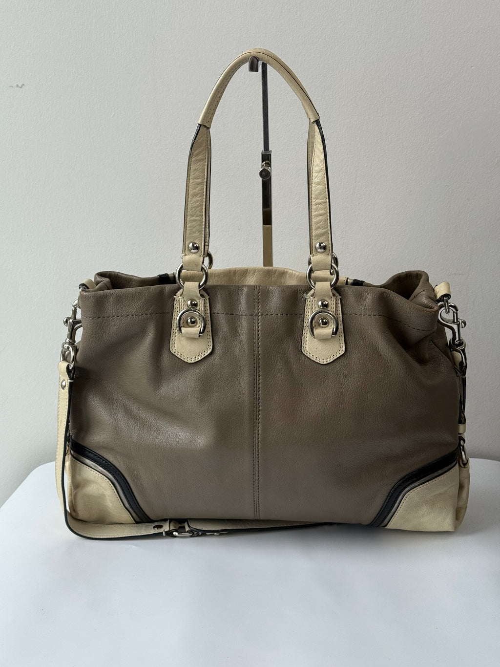 Vintage Coach Ashley Leather Bag Grey and Cream Leather Coach Shoulder Bag 00s Y2K