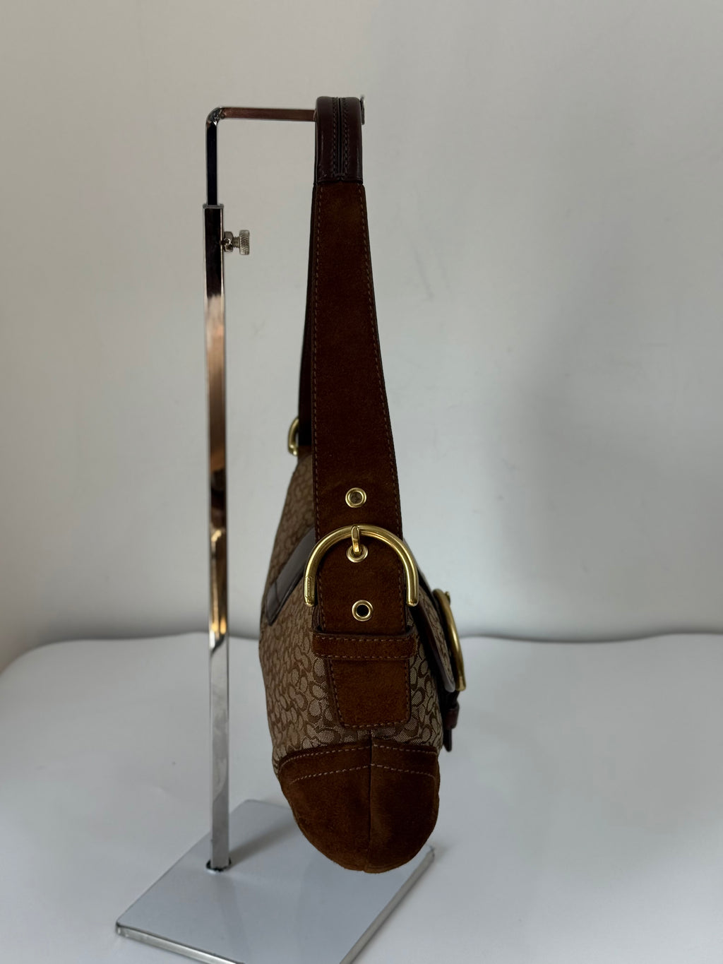 Vintage Coach Soho Shoulder Bag Brown Signature & Suede Canvas  Handbag 00s Y2K
