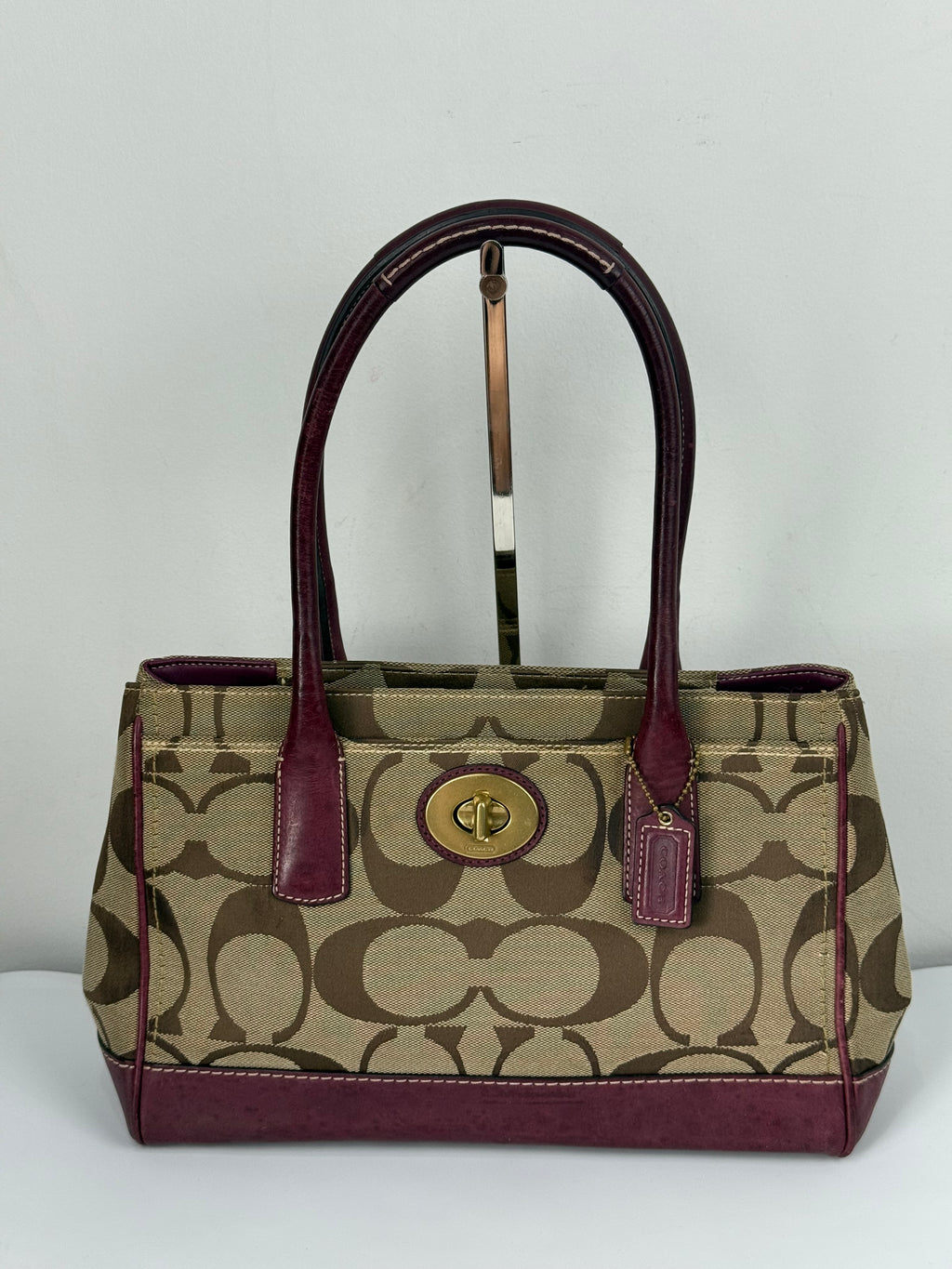 Vintage Coach Hampton Brown/Purple Tote Bag Coach Signature Y2K HandBag