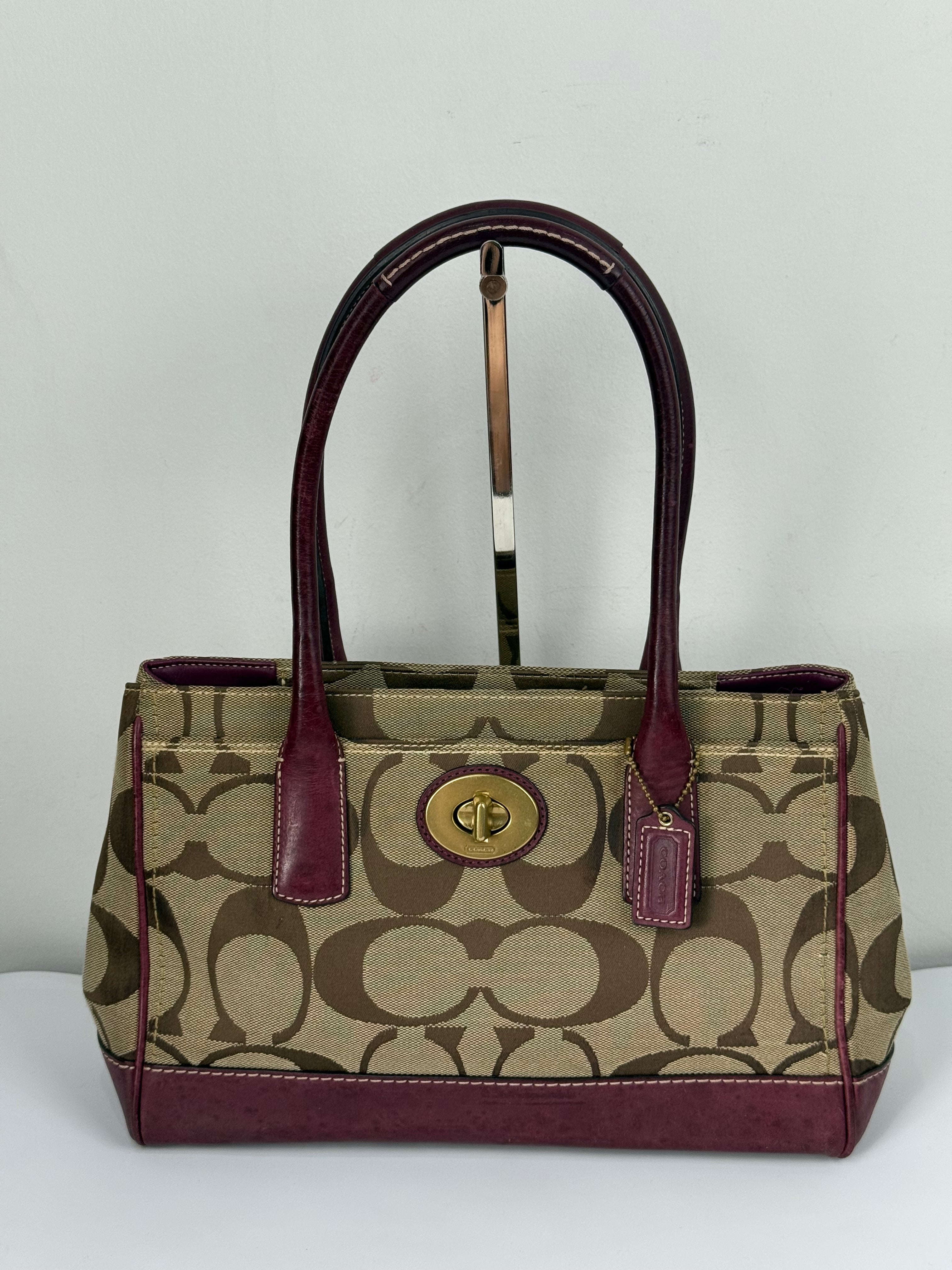 Vintage Coach Hampton Brown/Purple Tote Bag Coach Signature Y2K HandBag