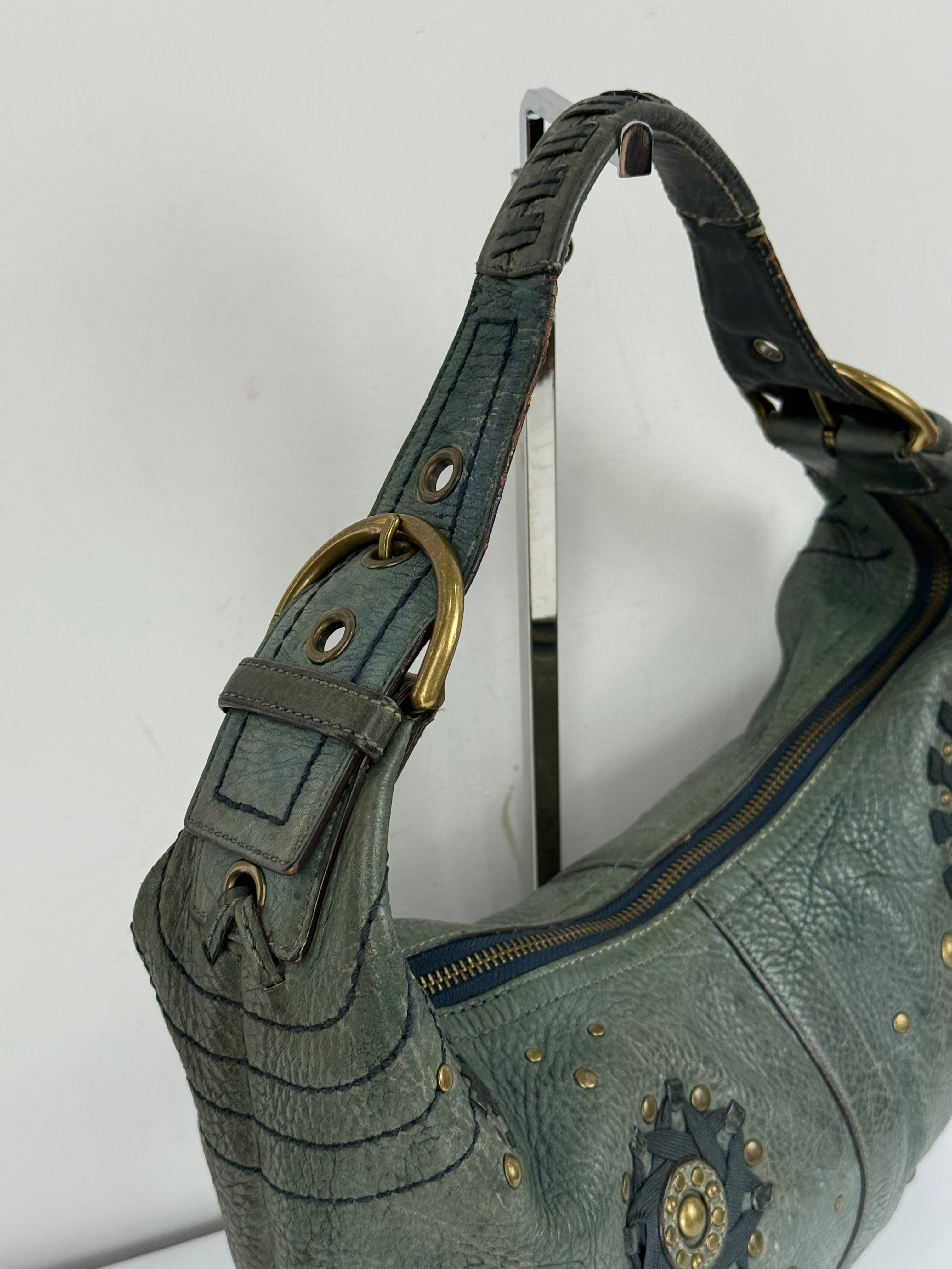 Vintage Coach Mia Studded Hobo Bag Coach Blue Leather Y2K HandBag