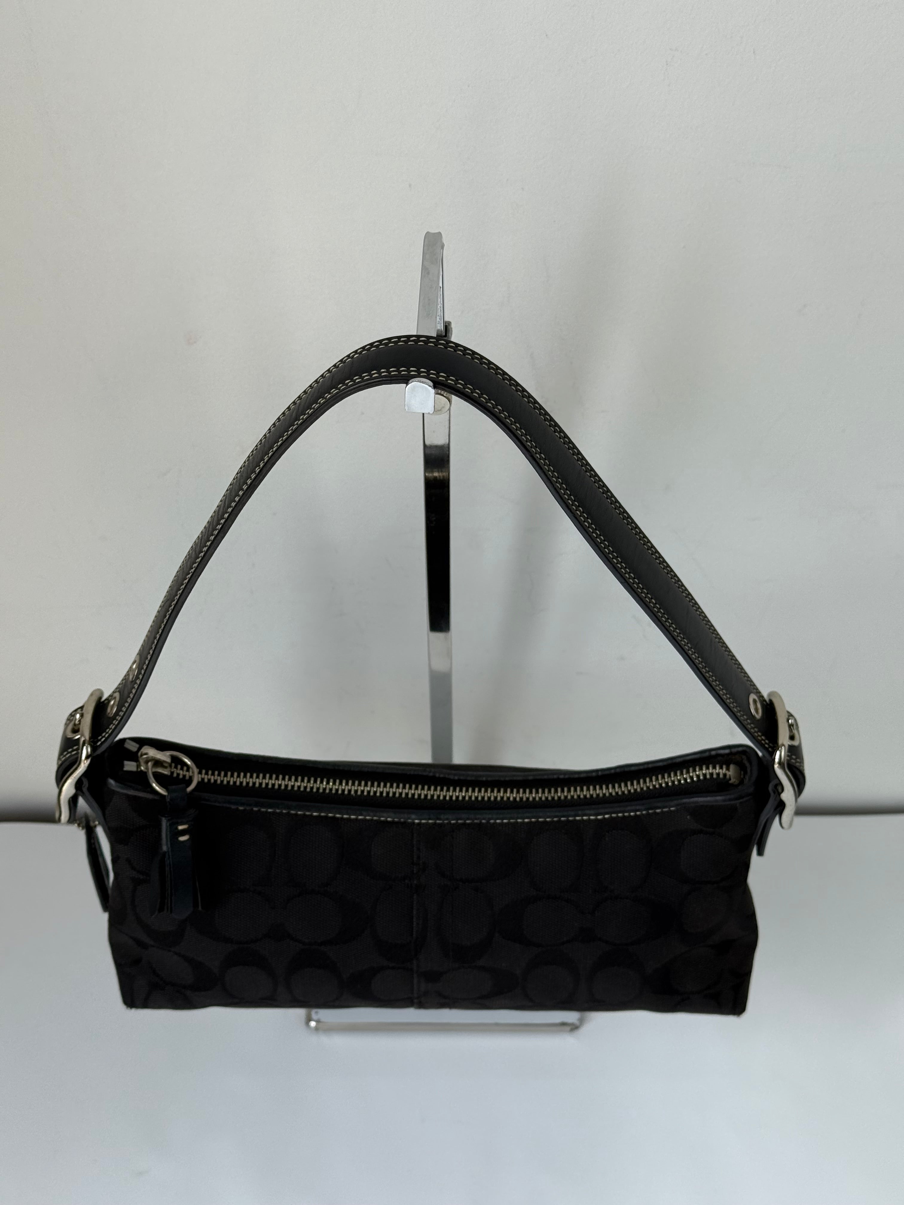 Vintage Coach Baguette East West Bag Black Signature Canvas Shoulder Bag Y2K
