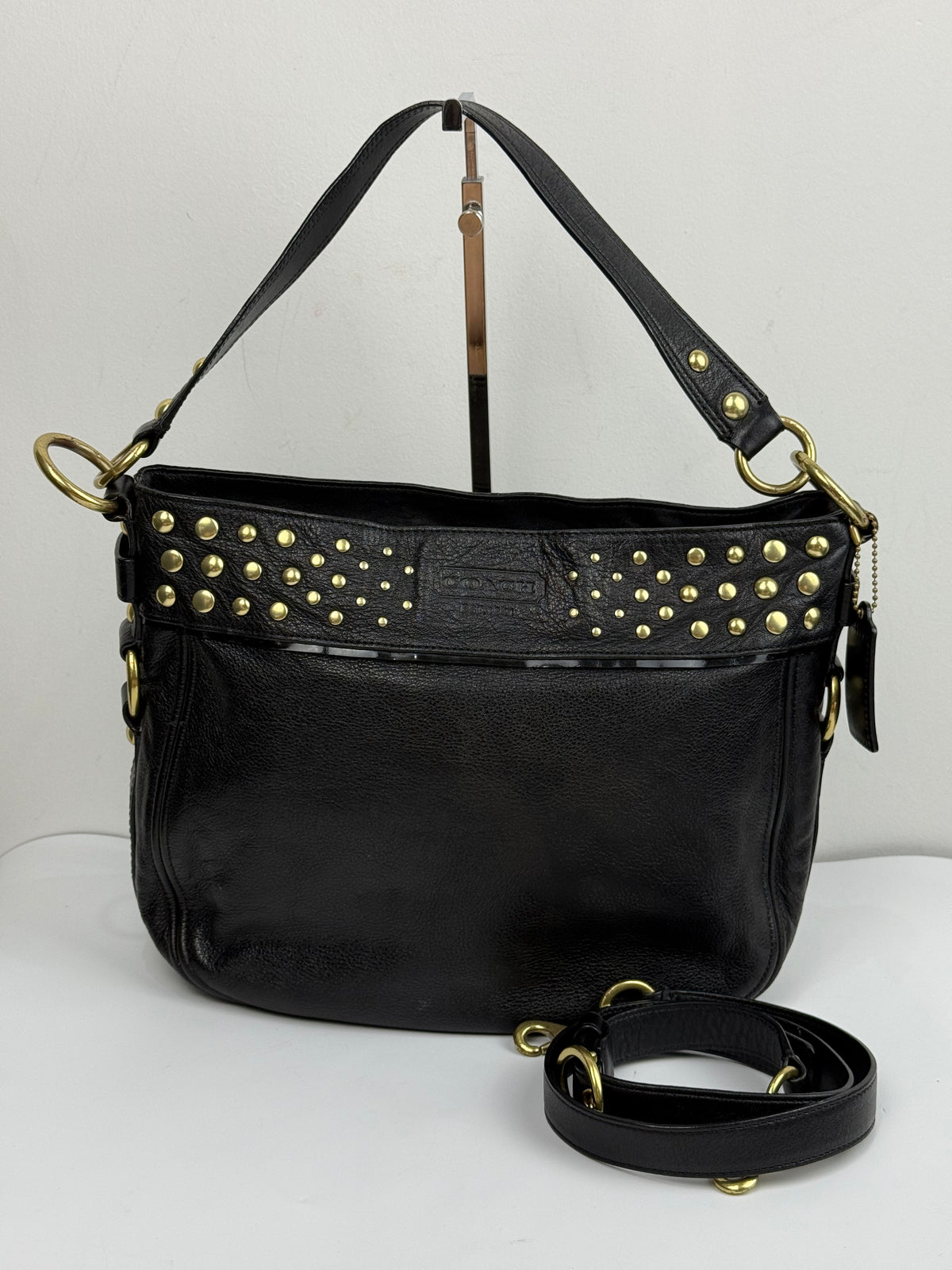 Vintage Coach Zoe Shoulder Hobo Bag Black Leather with Studded Bag 00s Y2K