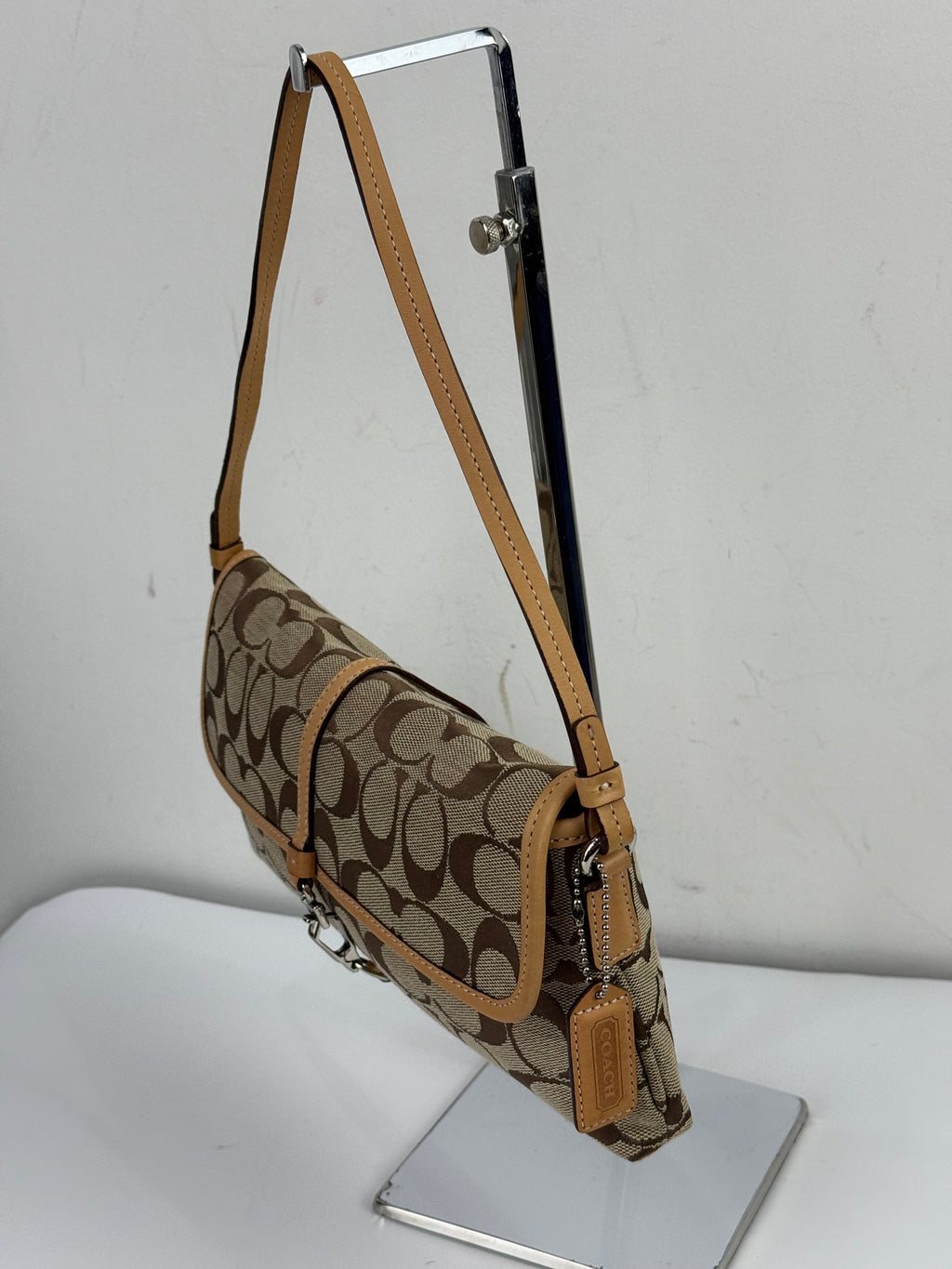 Vintage Coach Demi Clip Bag Brown Tan Signature Canvas Shoulder Bag Y2K